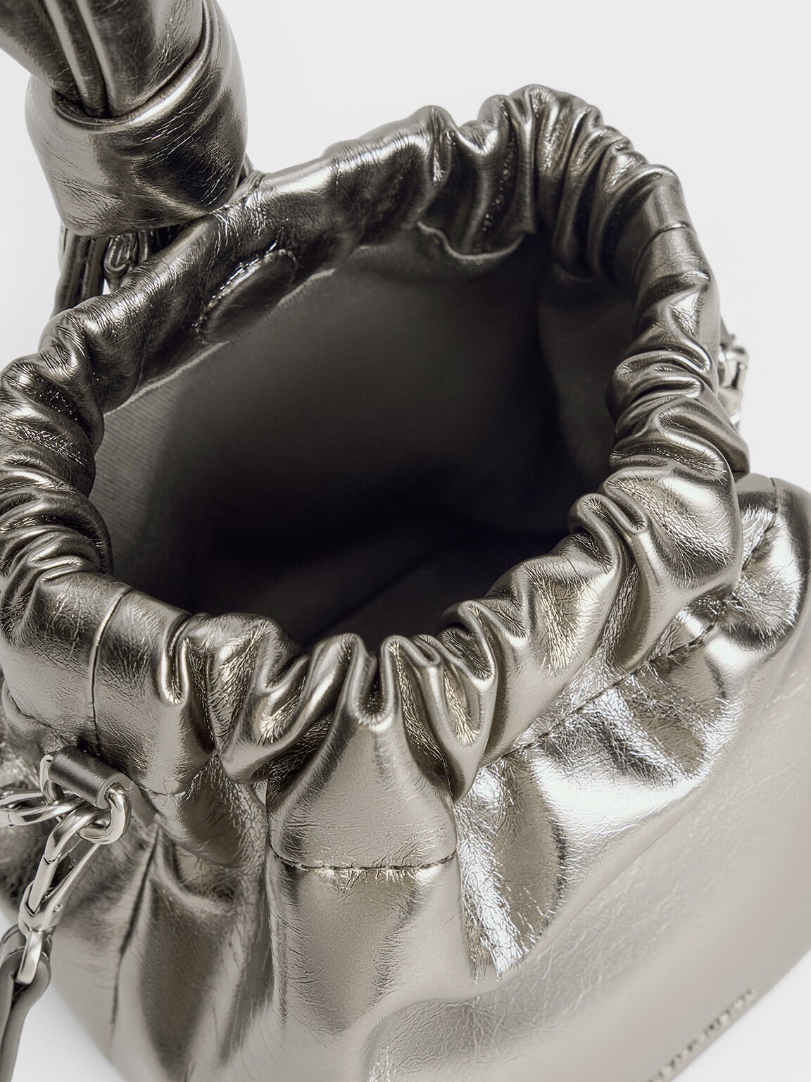 Caia Metallic Knotted Dumpling Bag, Pewter, hi-res