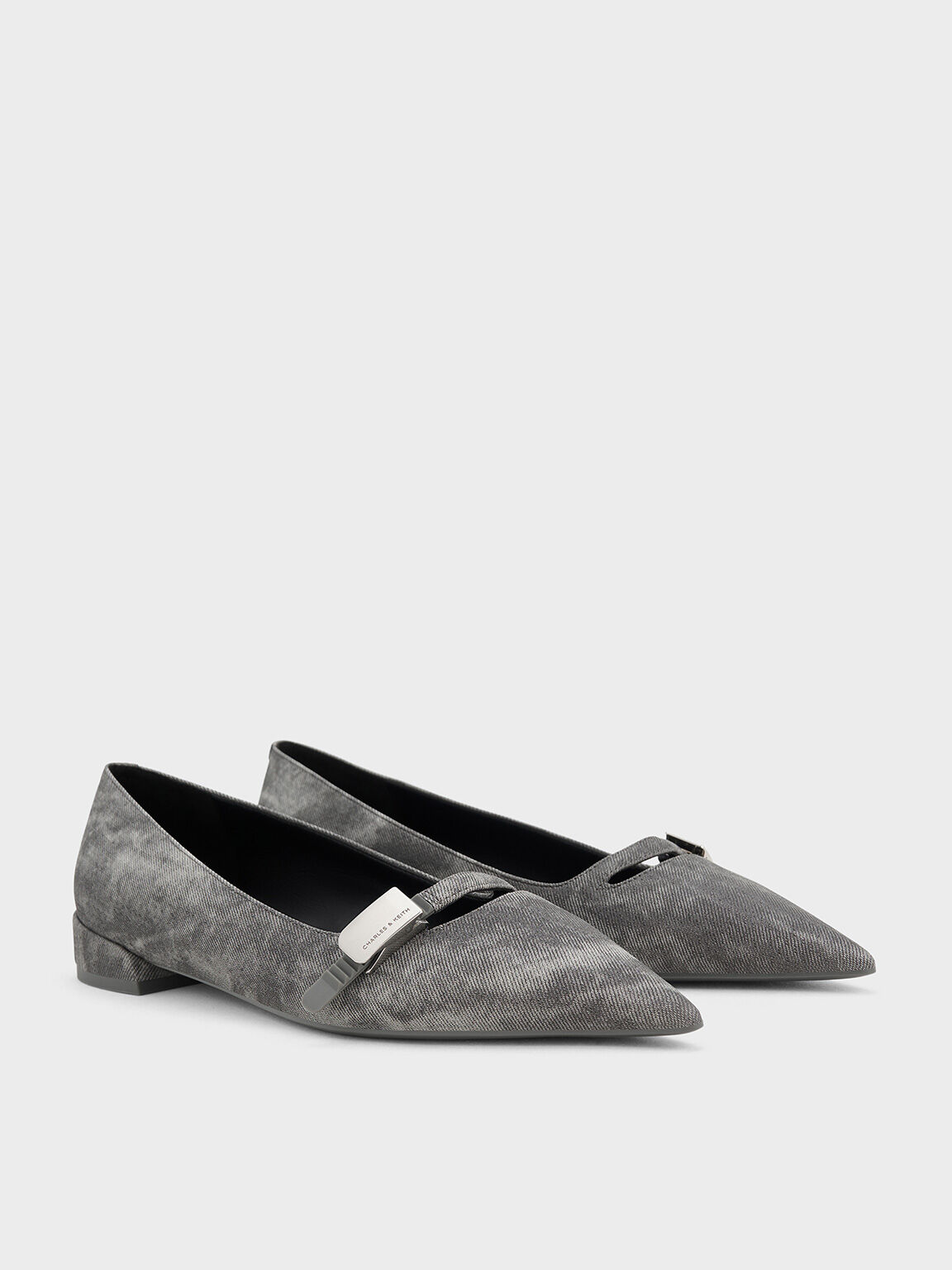 Robbie Denim Pointed-Toe Ballet Flats, Dark Grey, hi-res