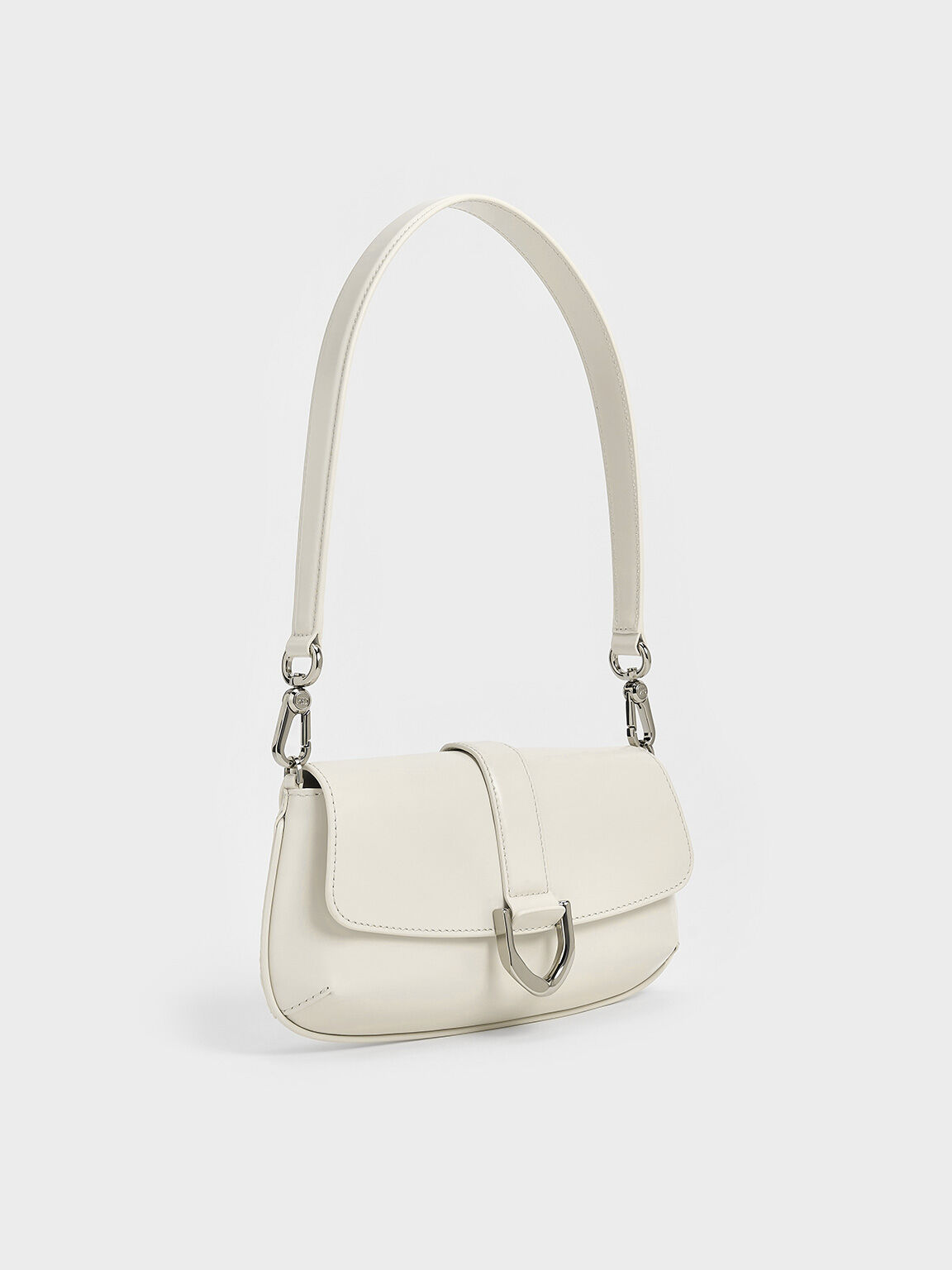 Gabine Leather Elongated Shoulder Bag, White, hi-res