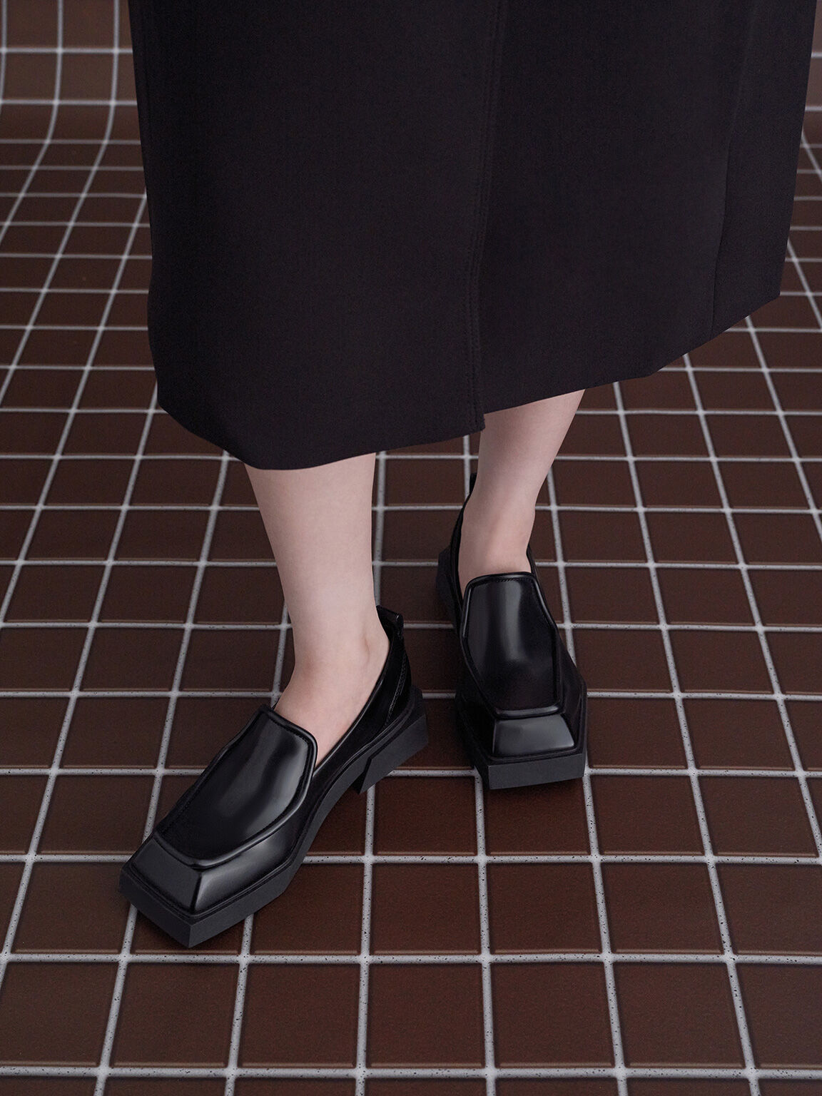 Lorde Geometric Square-Toe Loafers, Black Box, hi-res