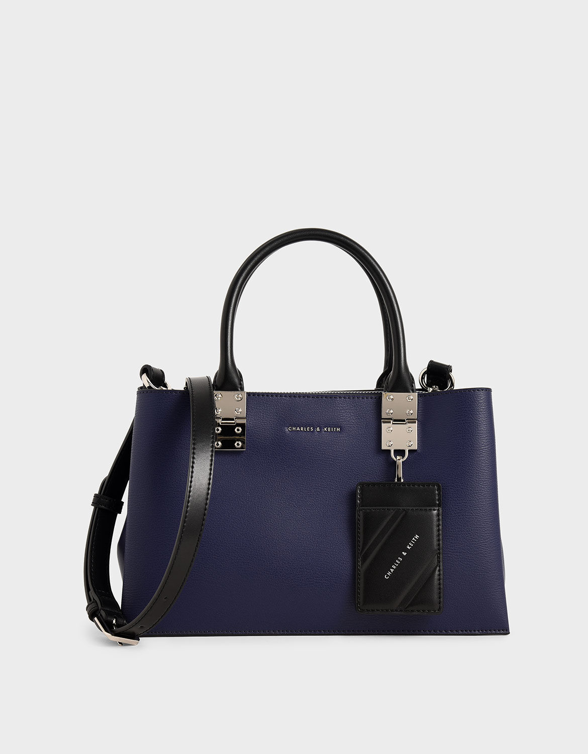 Double Top Handle Structured Bag - Dark Blue
