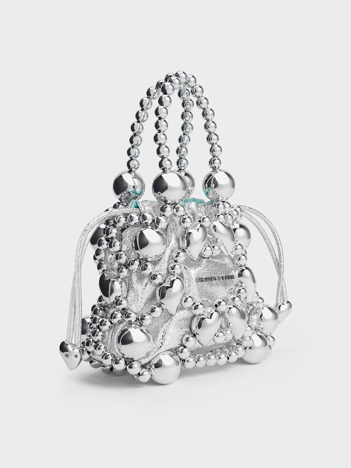 Qixi Gift Set: Metallic Beaded Top Handle Bag, Silver, hi-res