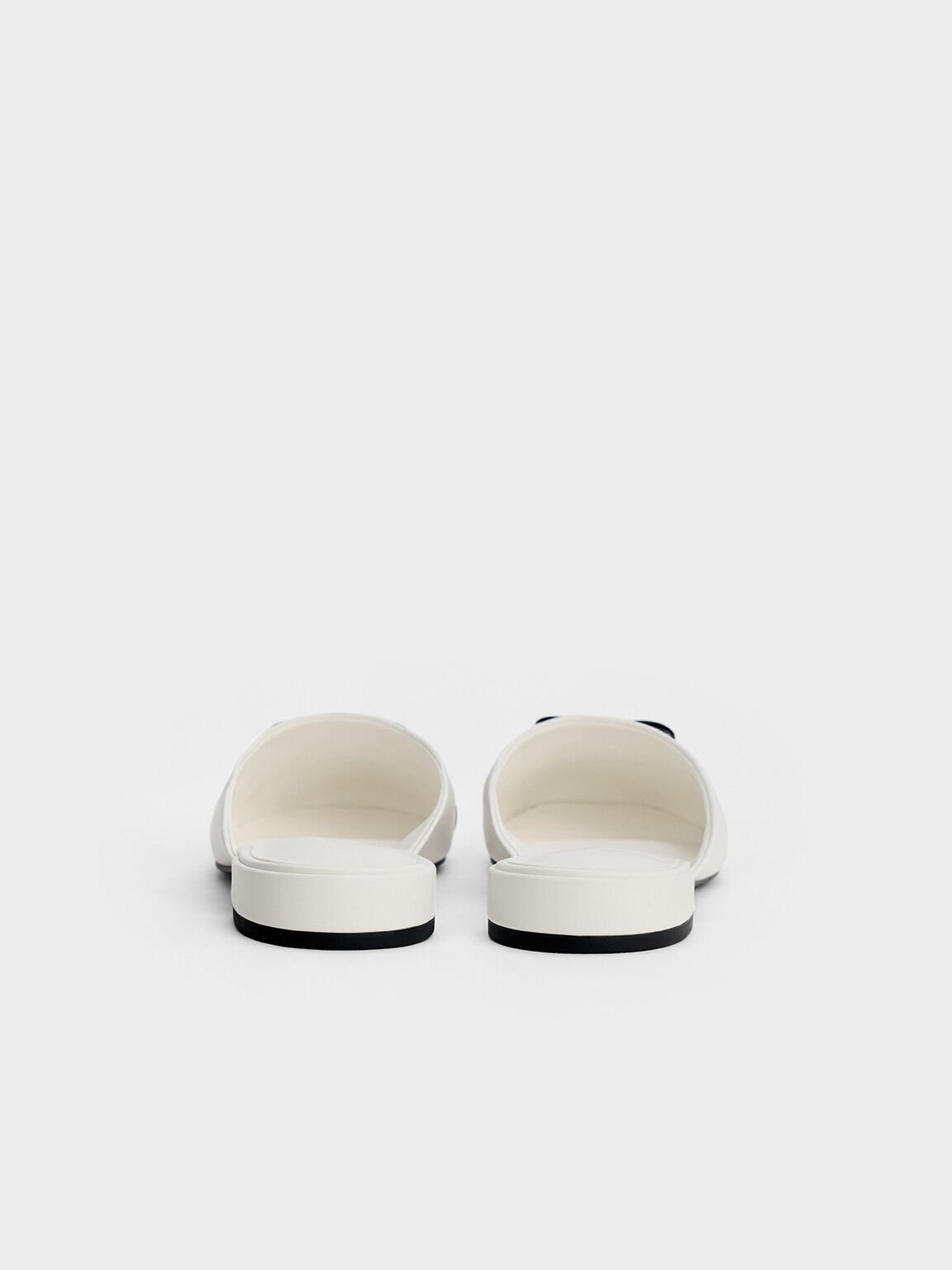 Bow Cap-Toe Mules, White, hi-res