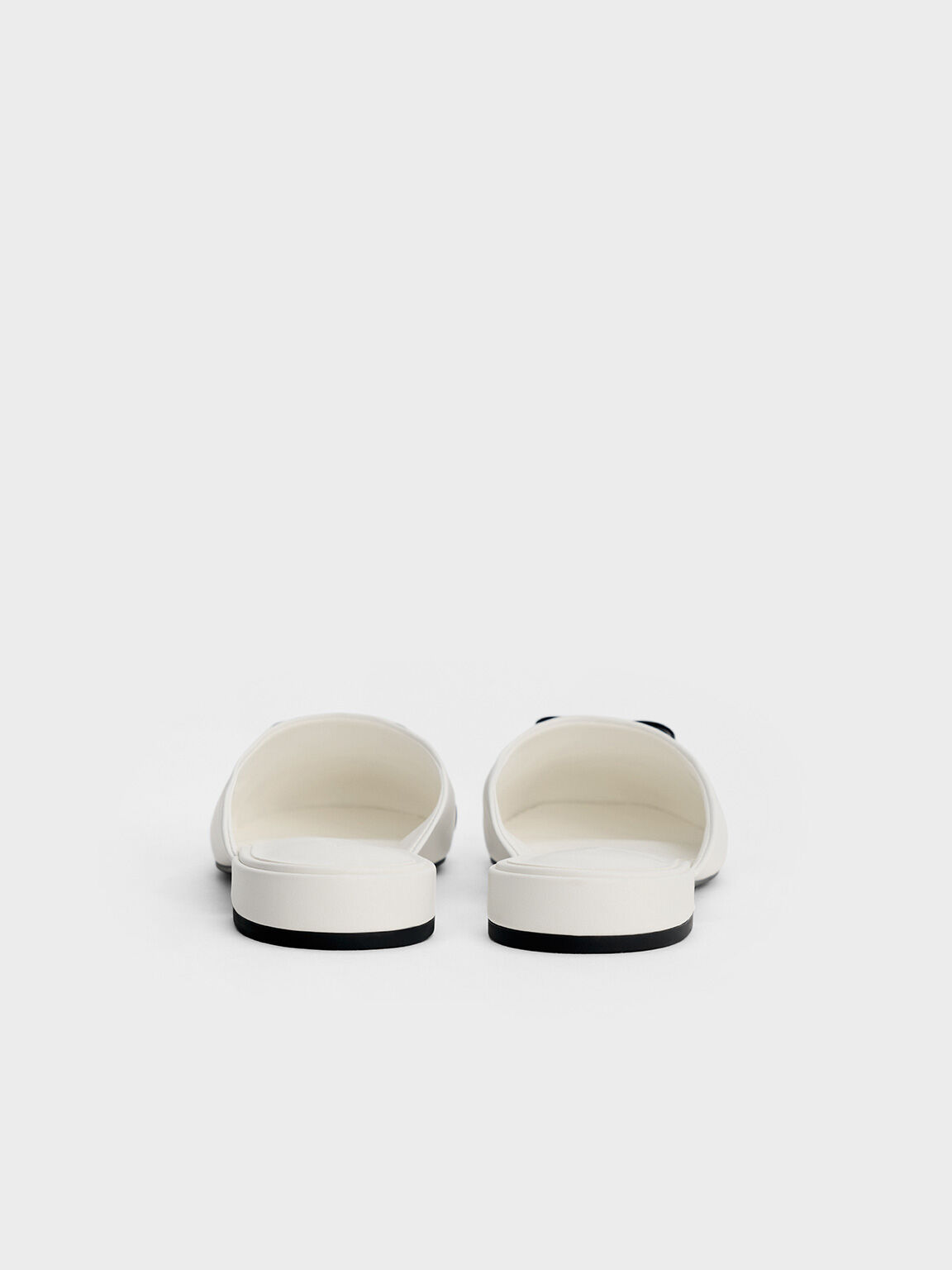 Bow Cap-Toe Mules, White, hi-res