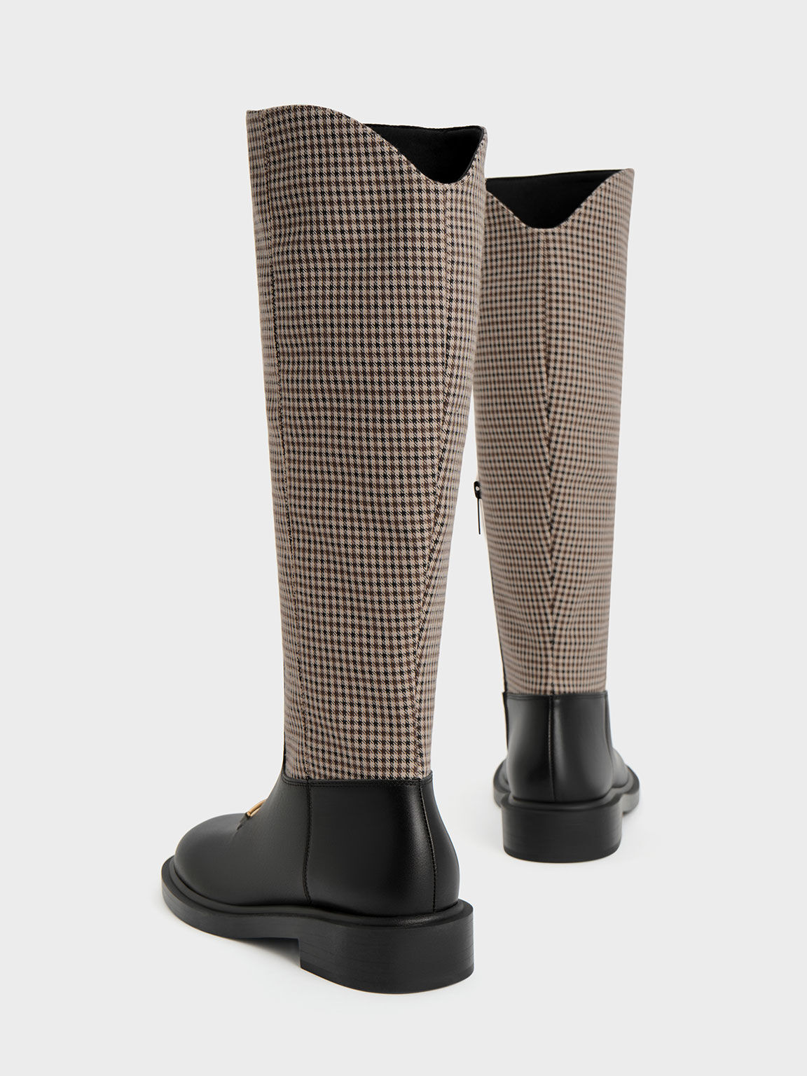 Gabine Leather Checkered Interlocking-Accent Knee-High Boots, Multi, hi-res