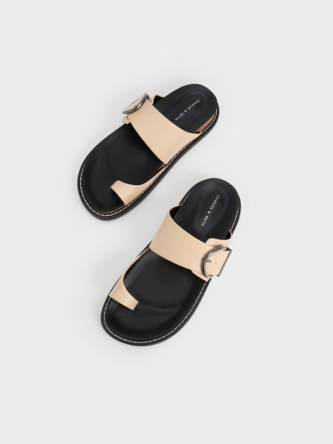 Sand Metallic Buckle Toe-Ring Sandals - CHARLES & KEITH US