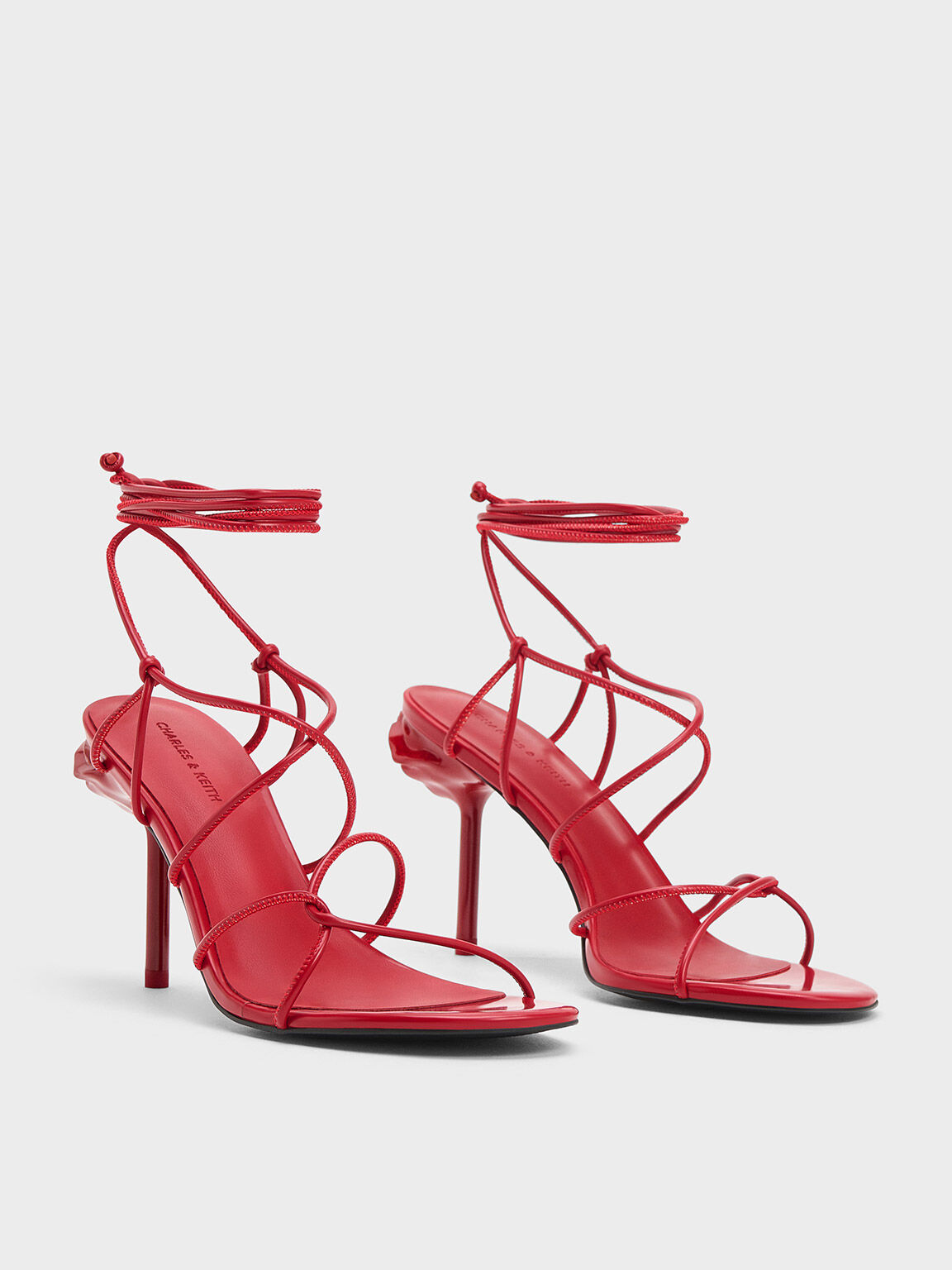 Flor Rose-Heel Strappy Sandals, Red, hi-res