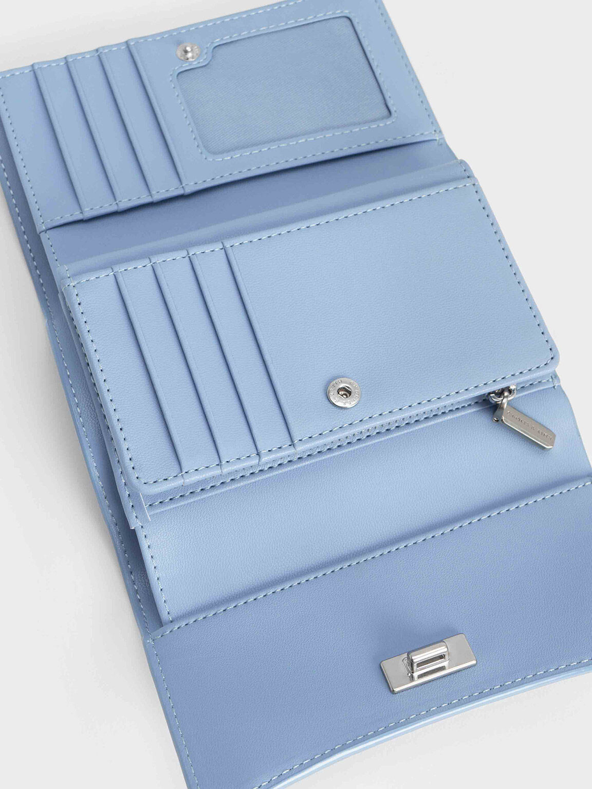 Huxley Metallic Accent Front Flap Wallet - Light Blue