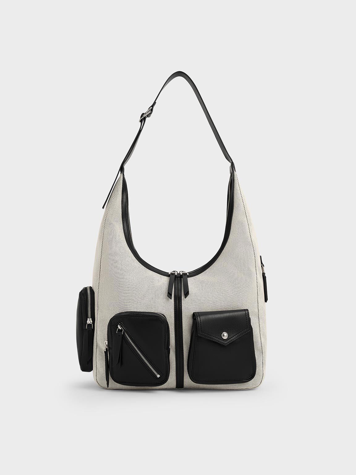 Thora Canvas Multi-Pocket Hobo Bag, Multi, hi-res