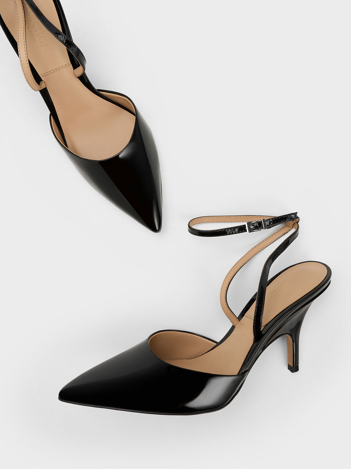 Patent Leather Ankle Strap Pumps - Black