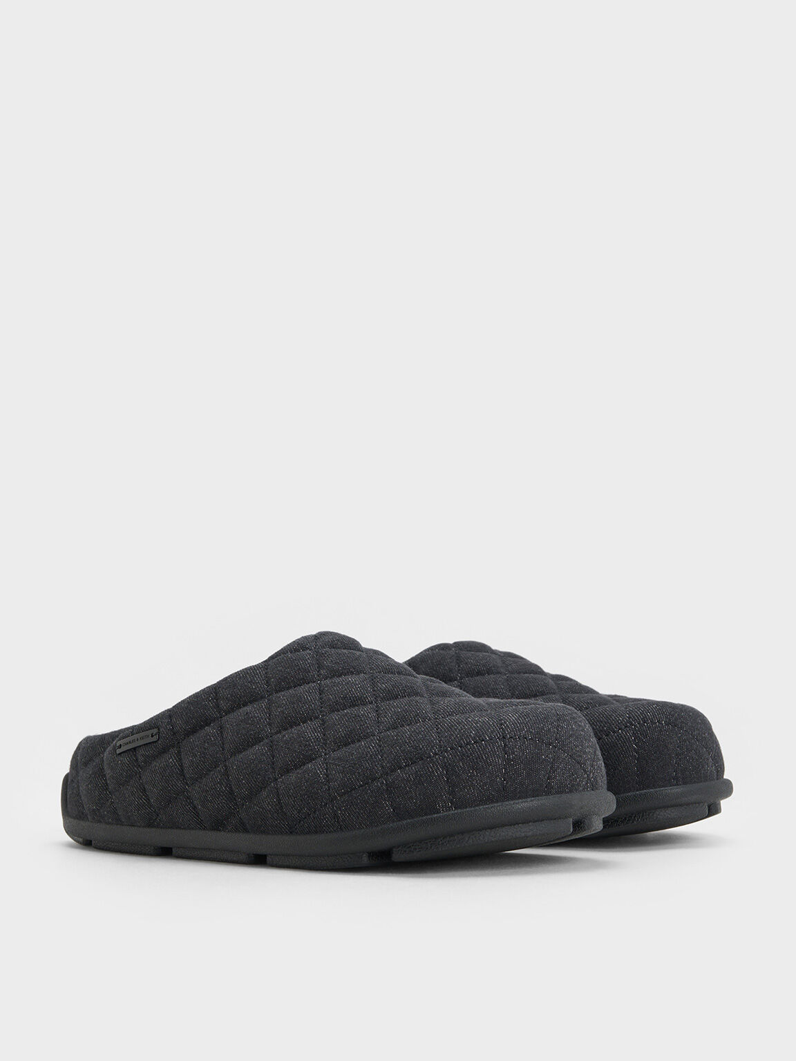 Quilted Flatform Mules, Black Textured, hi-res