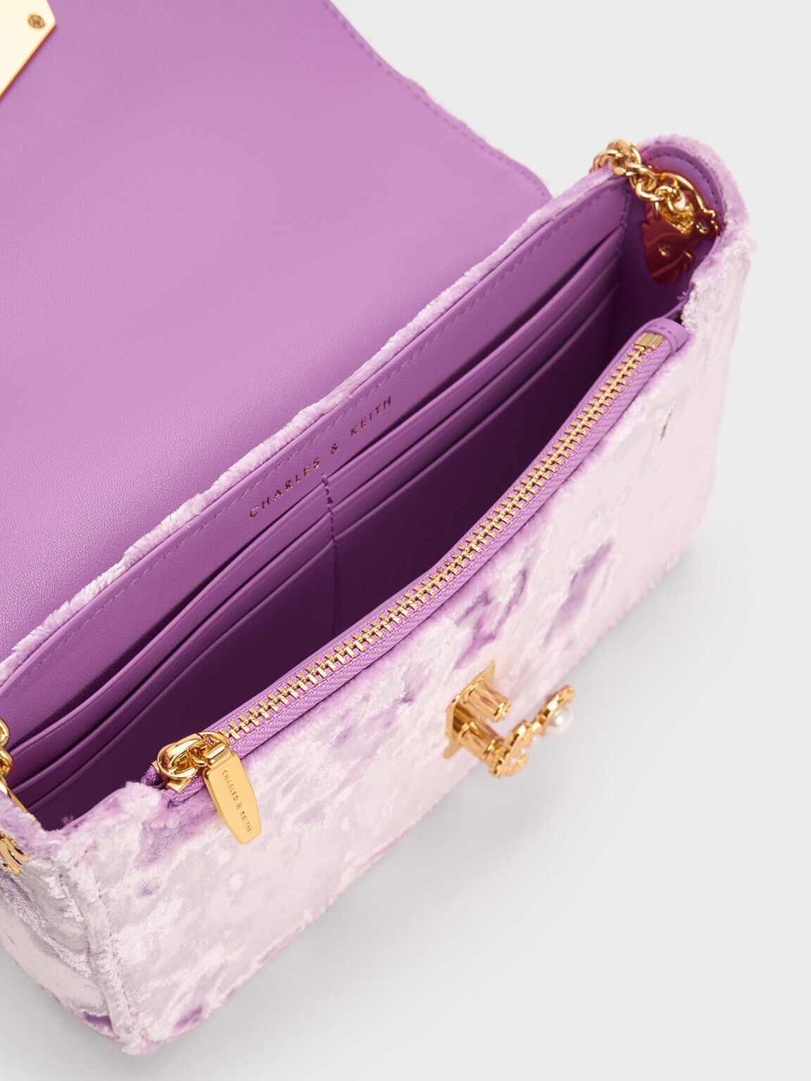 Lilac Merial Metallic Accent Velvet Clutch - CHARLES & KEITH SG