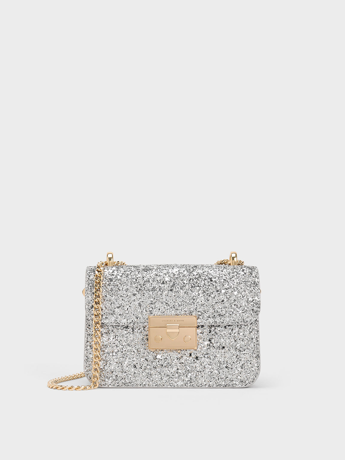 Charles & Keith Women's Metallic Push-Lock Chain Bag