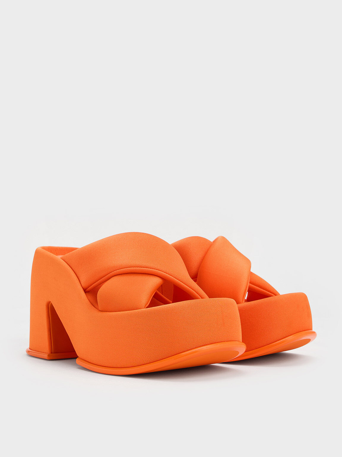 Orange Toni Puffy-Strap Crossover Platform Mules - CHARLES & KEITH 