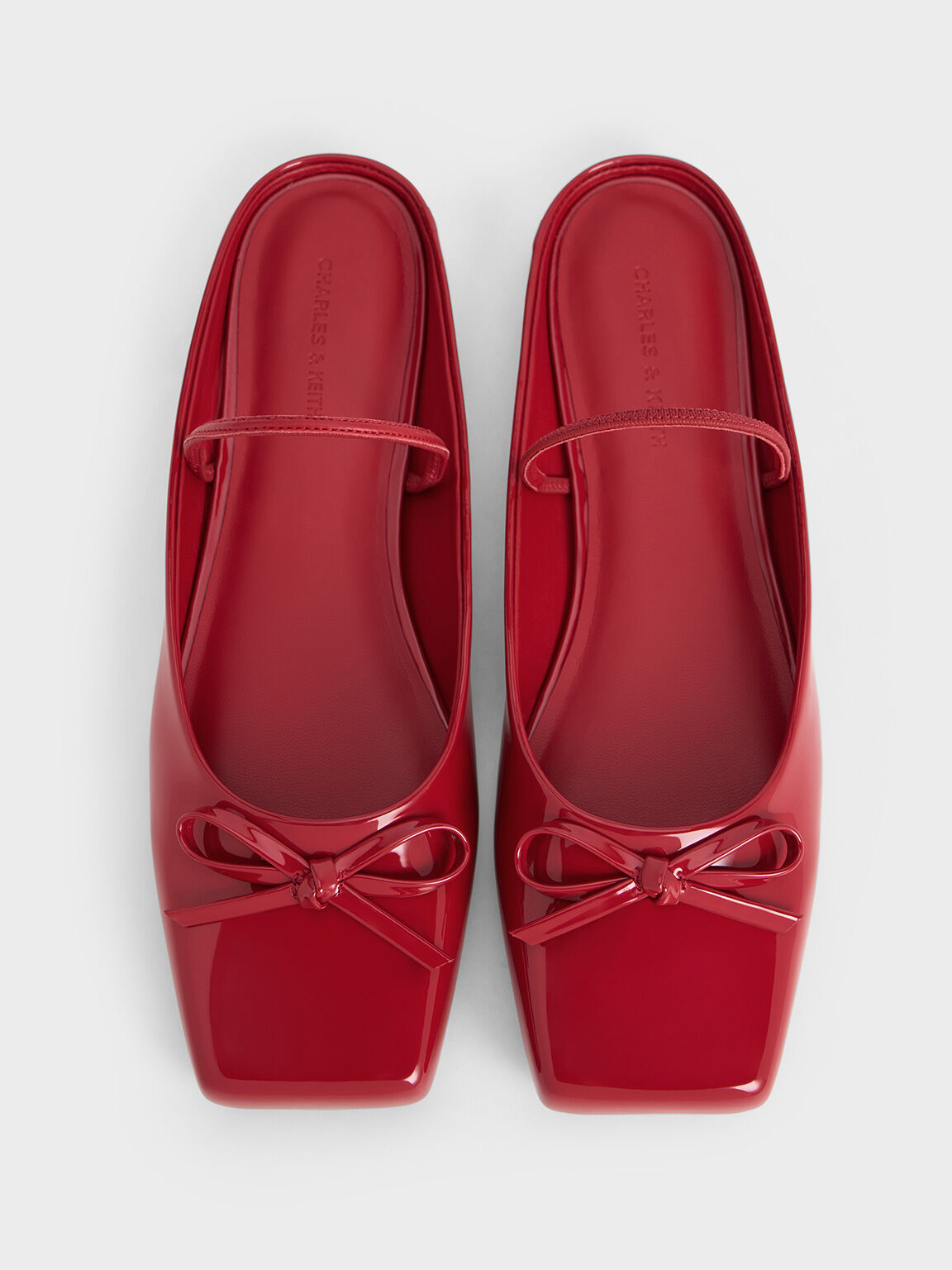 Bow Square-Toe Ballet Mules, Red, hi-res