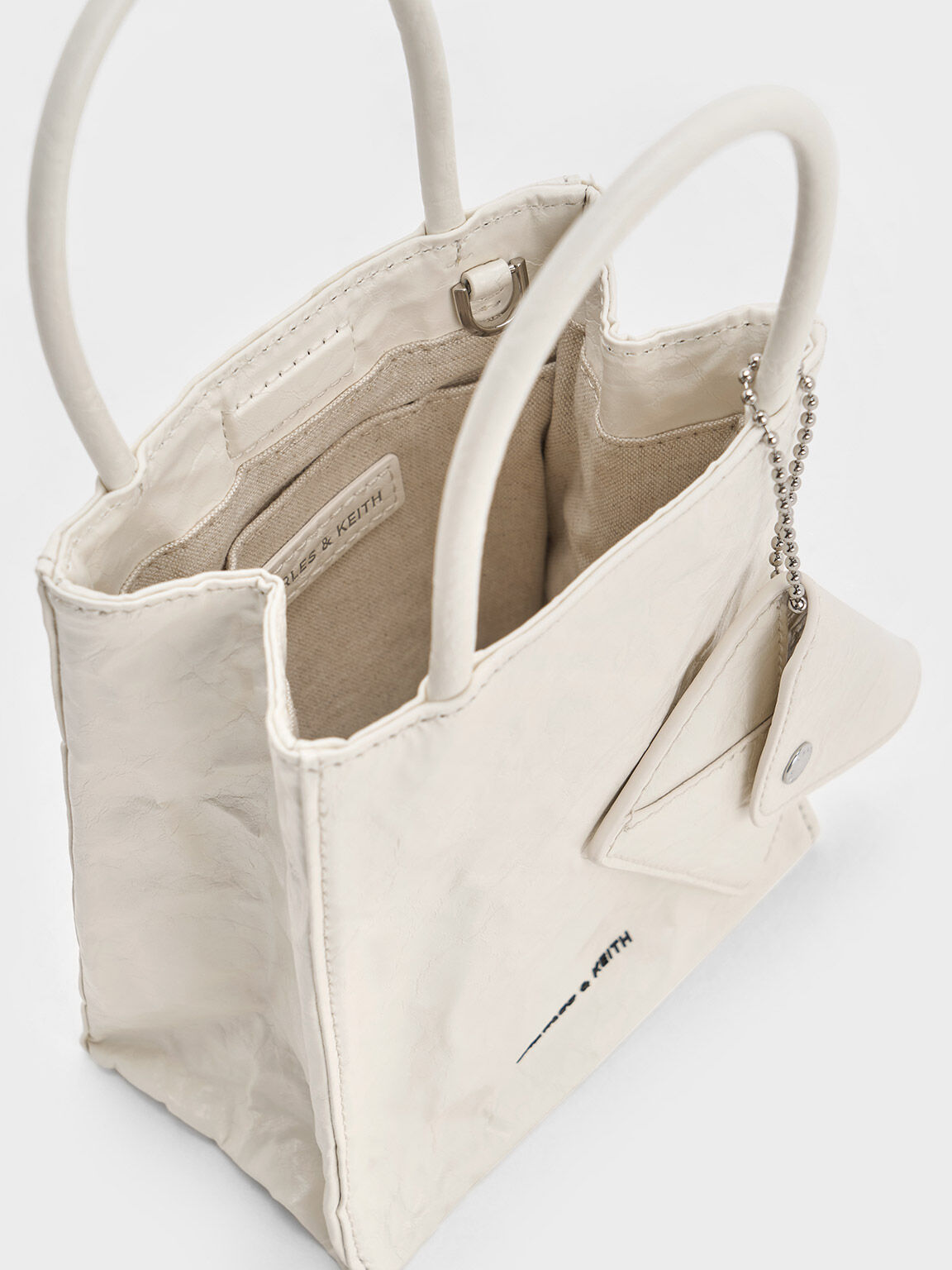 Matina Crinkle-Effect Elongated Tote Bag, Cream, hi-res