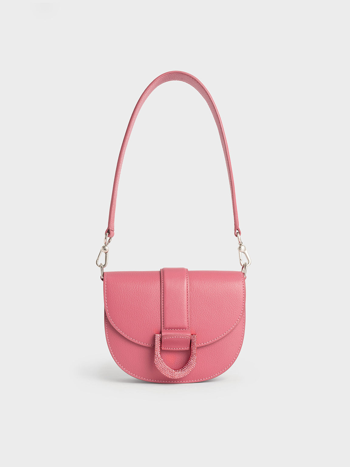 Mini Gabine Leather Saddle Bag, Coral, hi-res