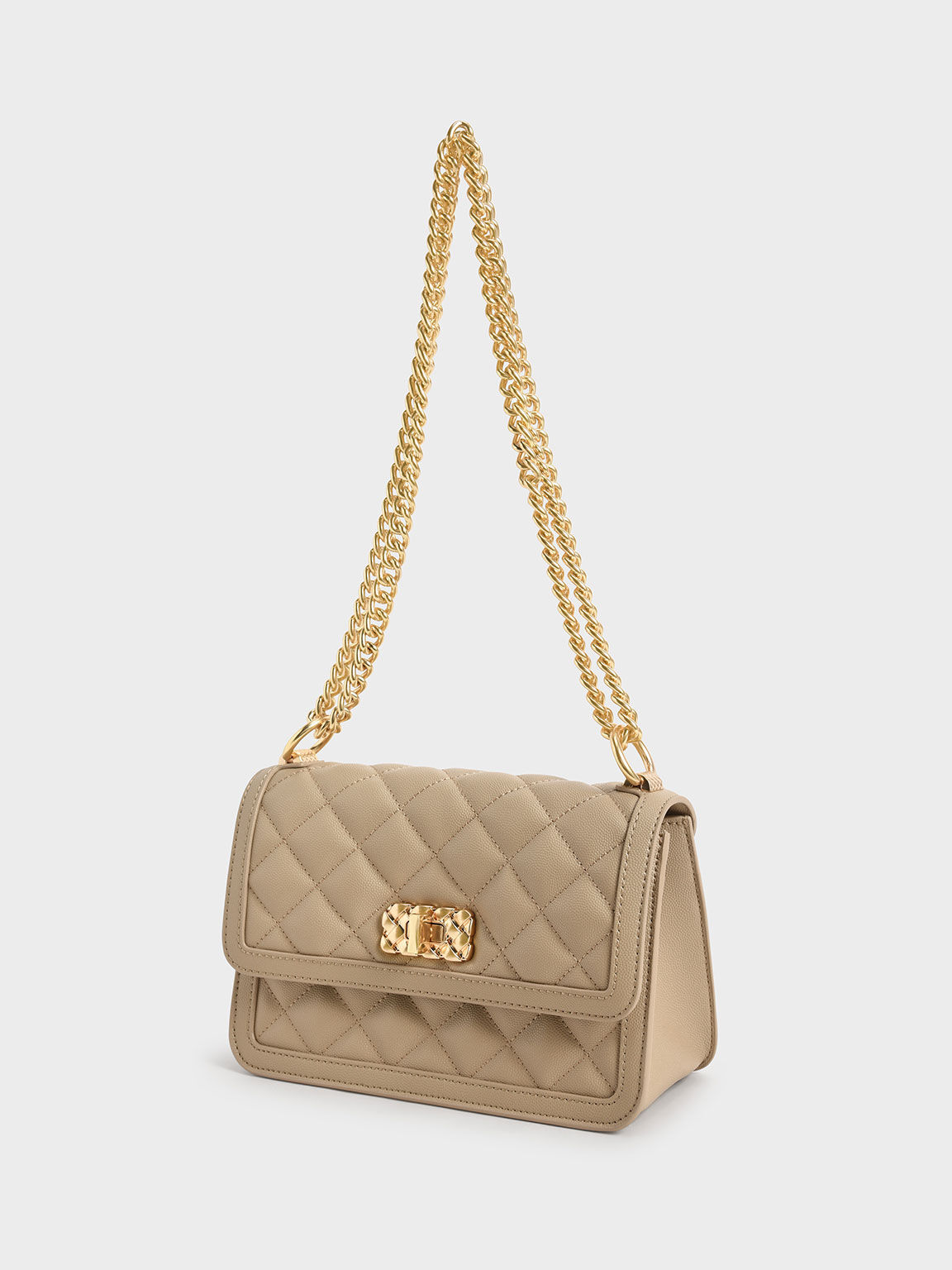 Sand Micaela Quilted Chain Bag - CHARLES & KEITH SG