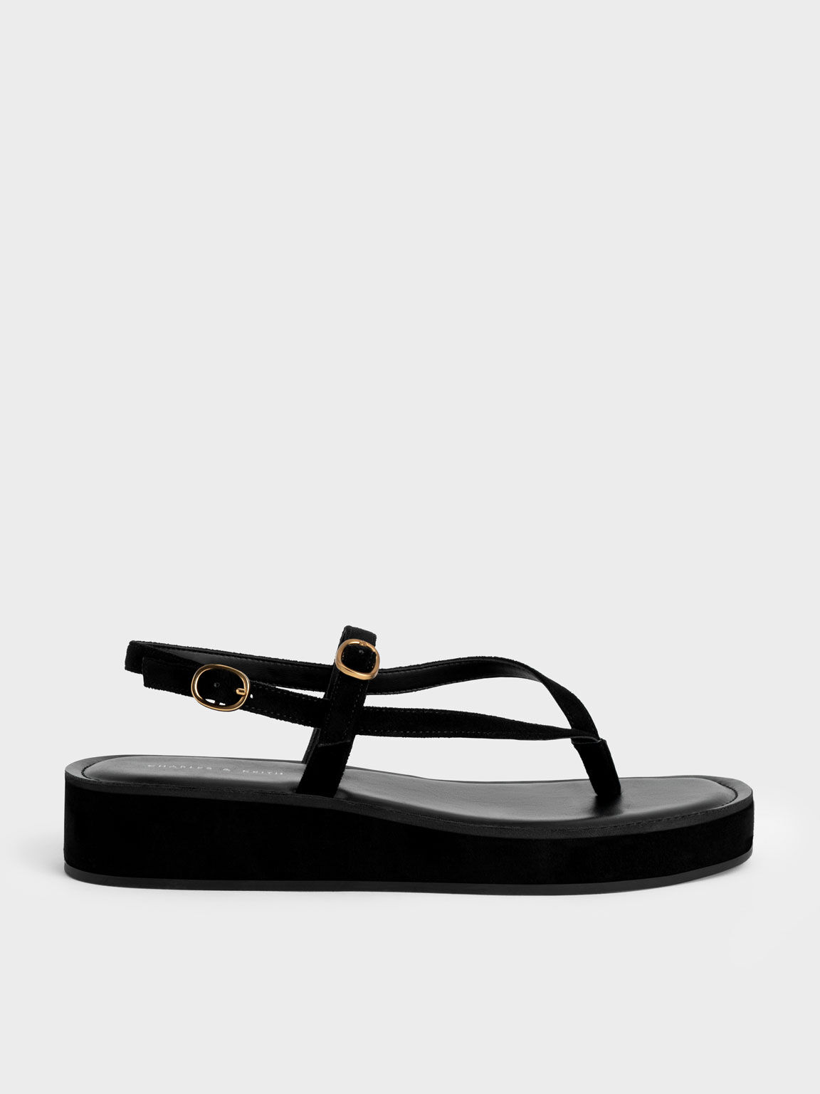 Textured Strappy Flatform Thong Sandals, Black Textured, hi-res