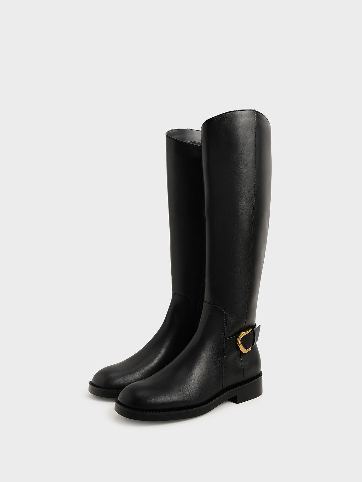 Black Gabine Leather Knee-High Boots - CHARLES & KEITH US