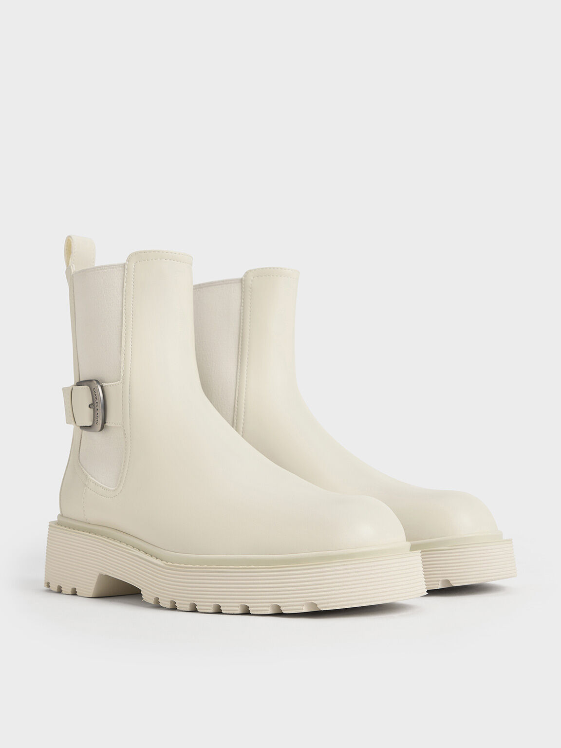 Side-Buckle Ridged-Sole Chelsea Boots, Chalk, hi-res