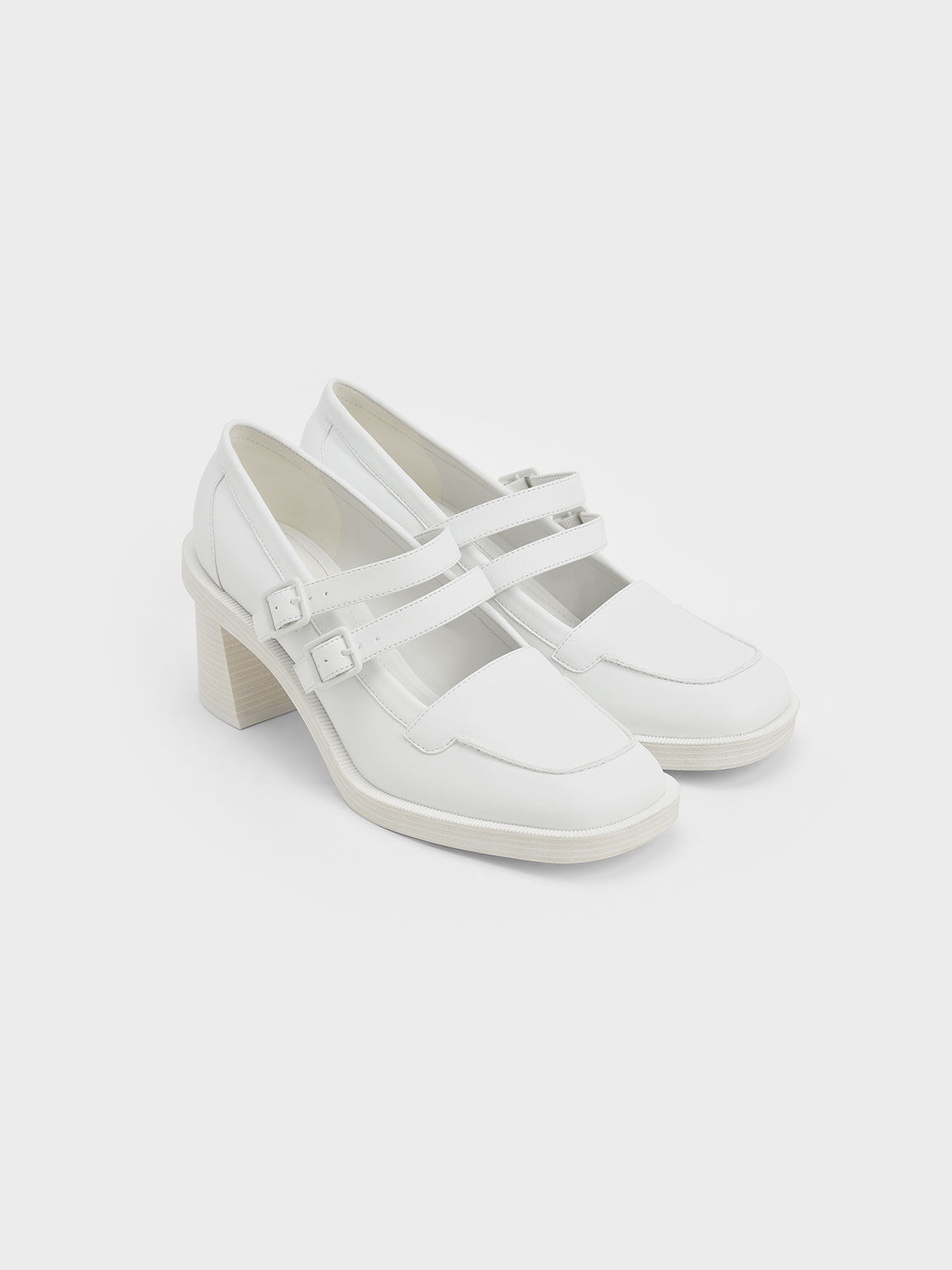 White Haisley Double-Strap Mary Jane Pumps - CHARLES & KEITH International