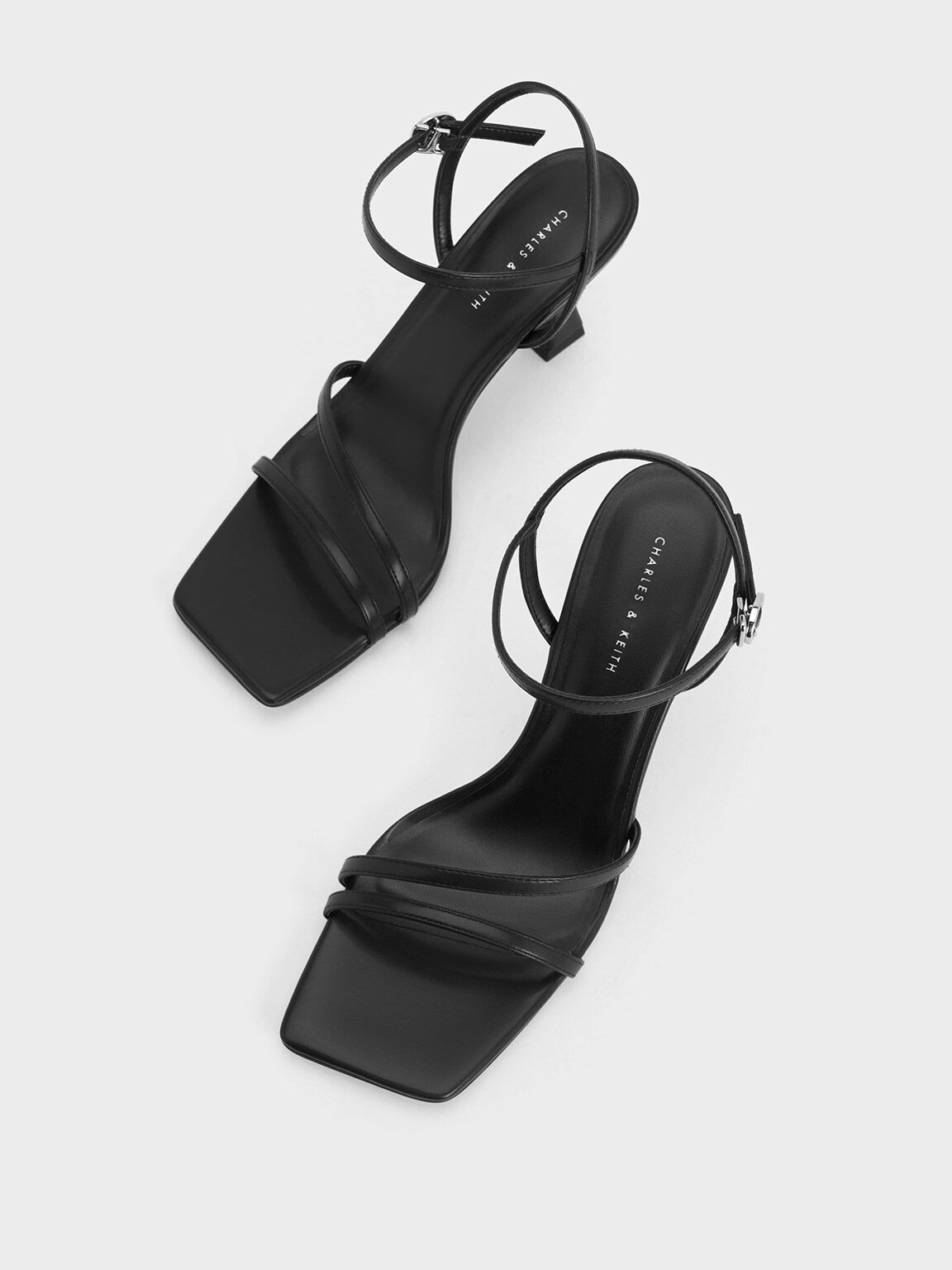 Strappy Trapeze Heel Sandals - Black
