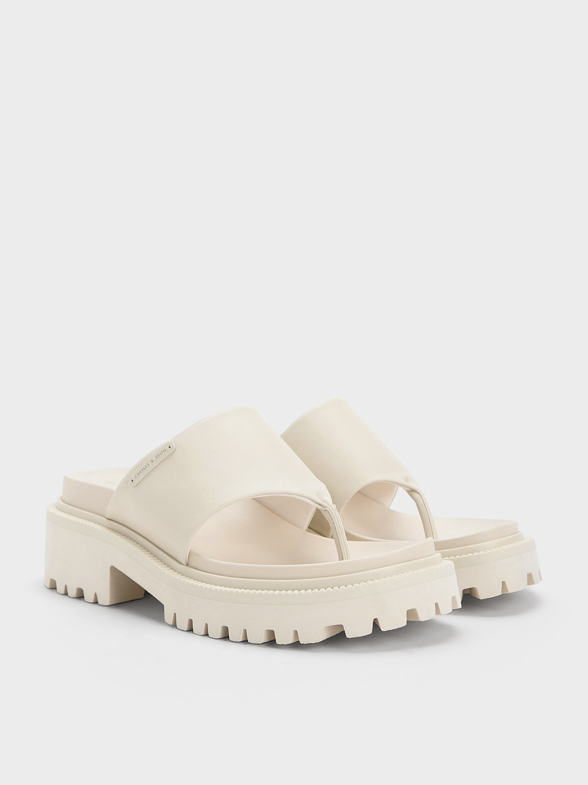 Padded Ridged-Sole Thong Sandals, Chalk, hi-res