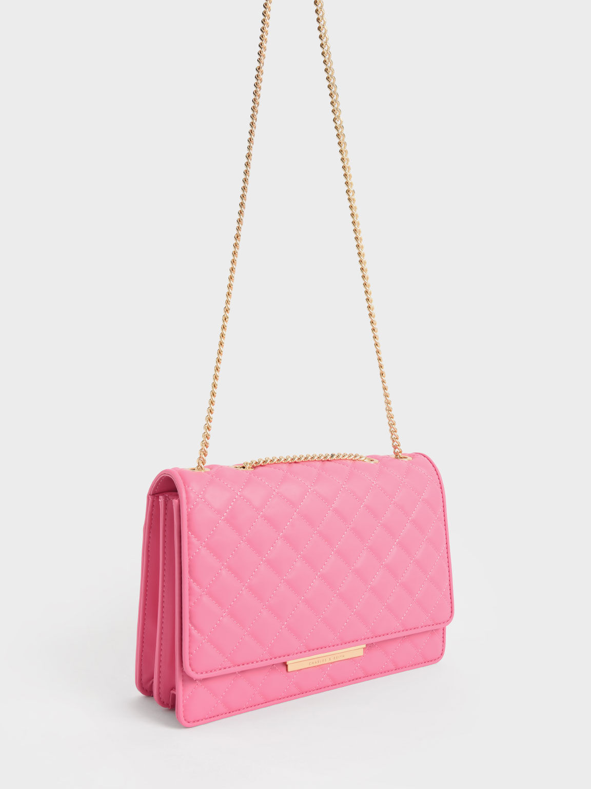 Double Chain Handle Quilted Bag, Pink, hi-res