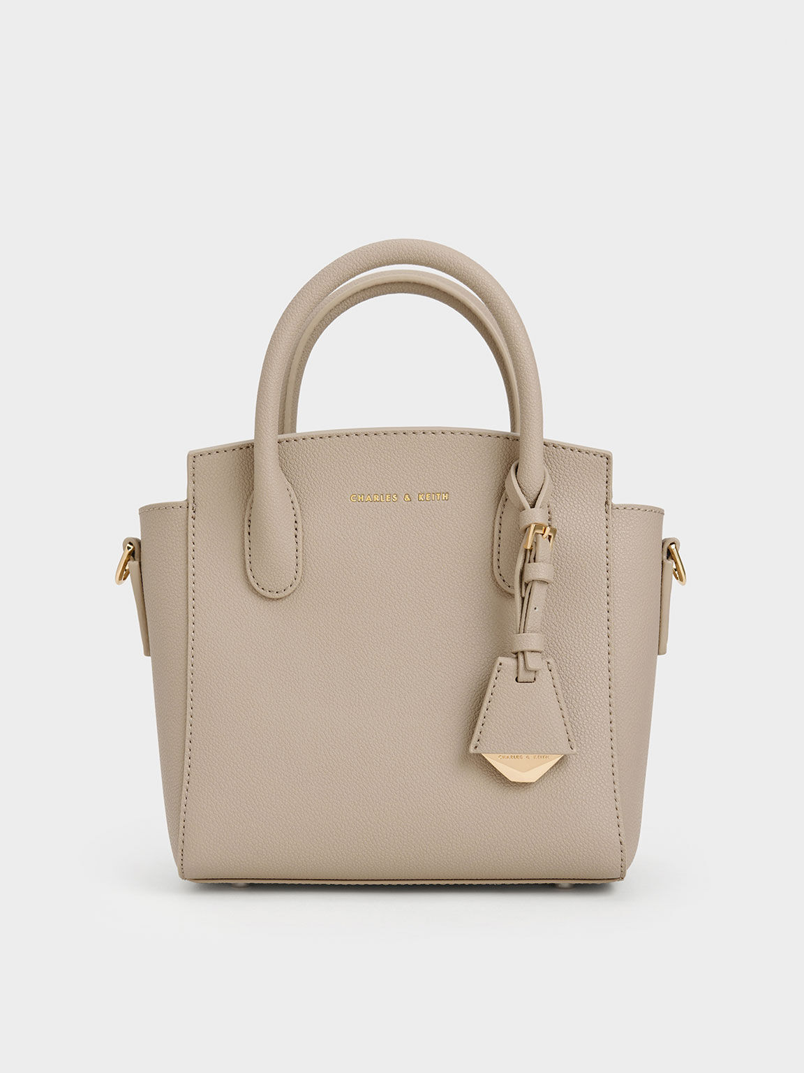 Taupe Harper Structured Top Handle Bag - CHARLES & KEITH CA