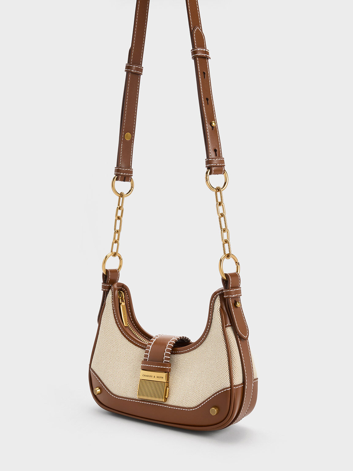 Chocolate Winslet Canvas Belted Hobo Bag, CHARLES & KEITH in 2023