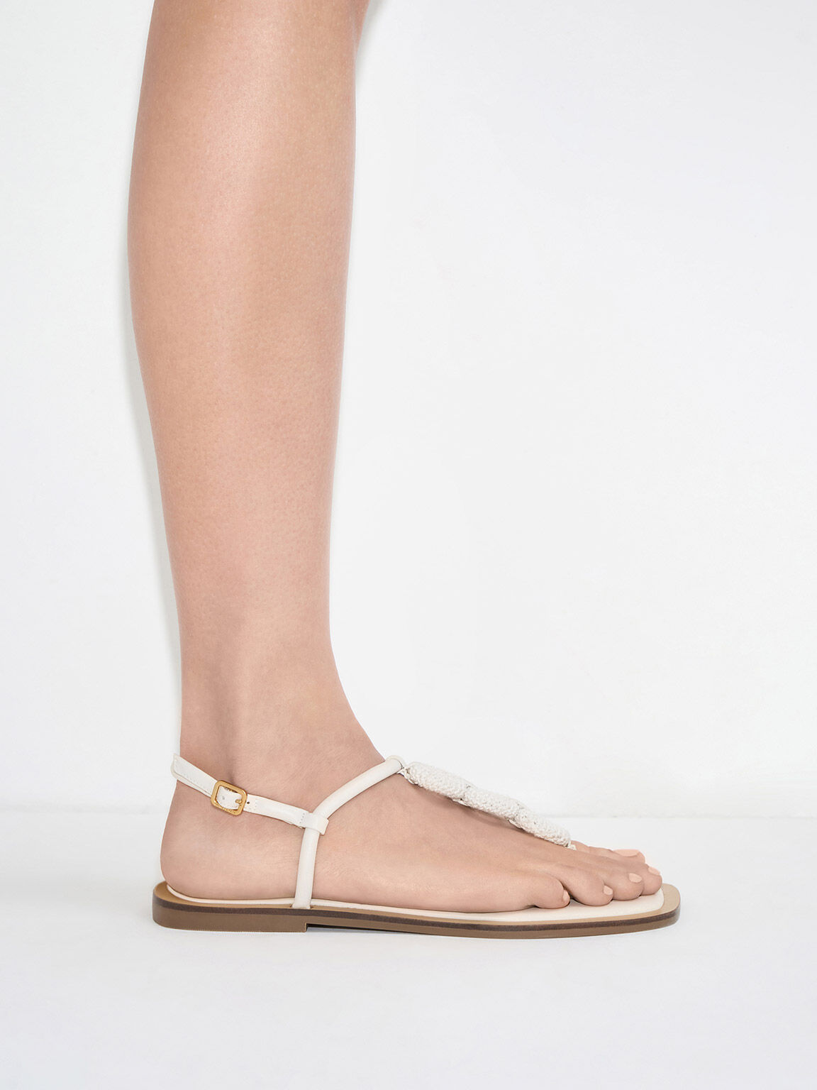 Raffia Ring Thong Sandals, Chalk, hi-res