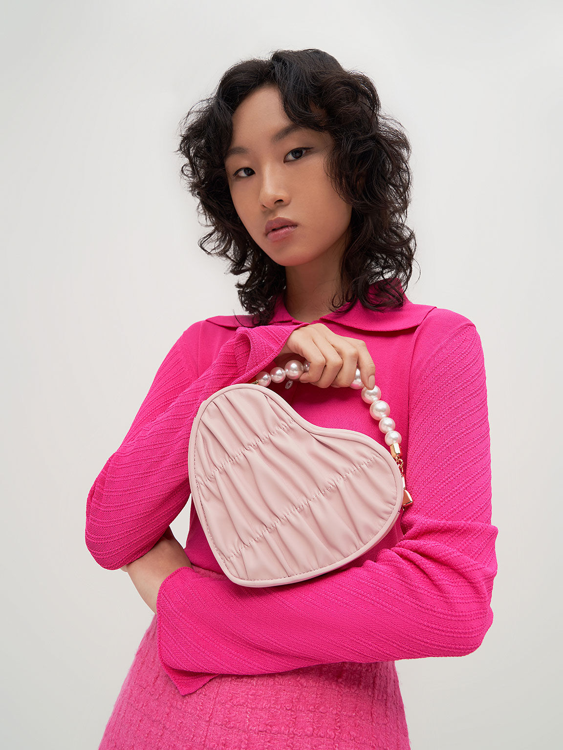 Pink Ashby Raffia Curved Handle Bag - CHARLES & KEITH BH