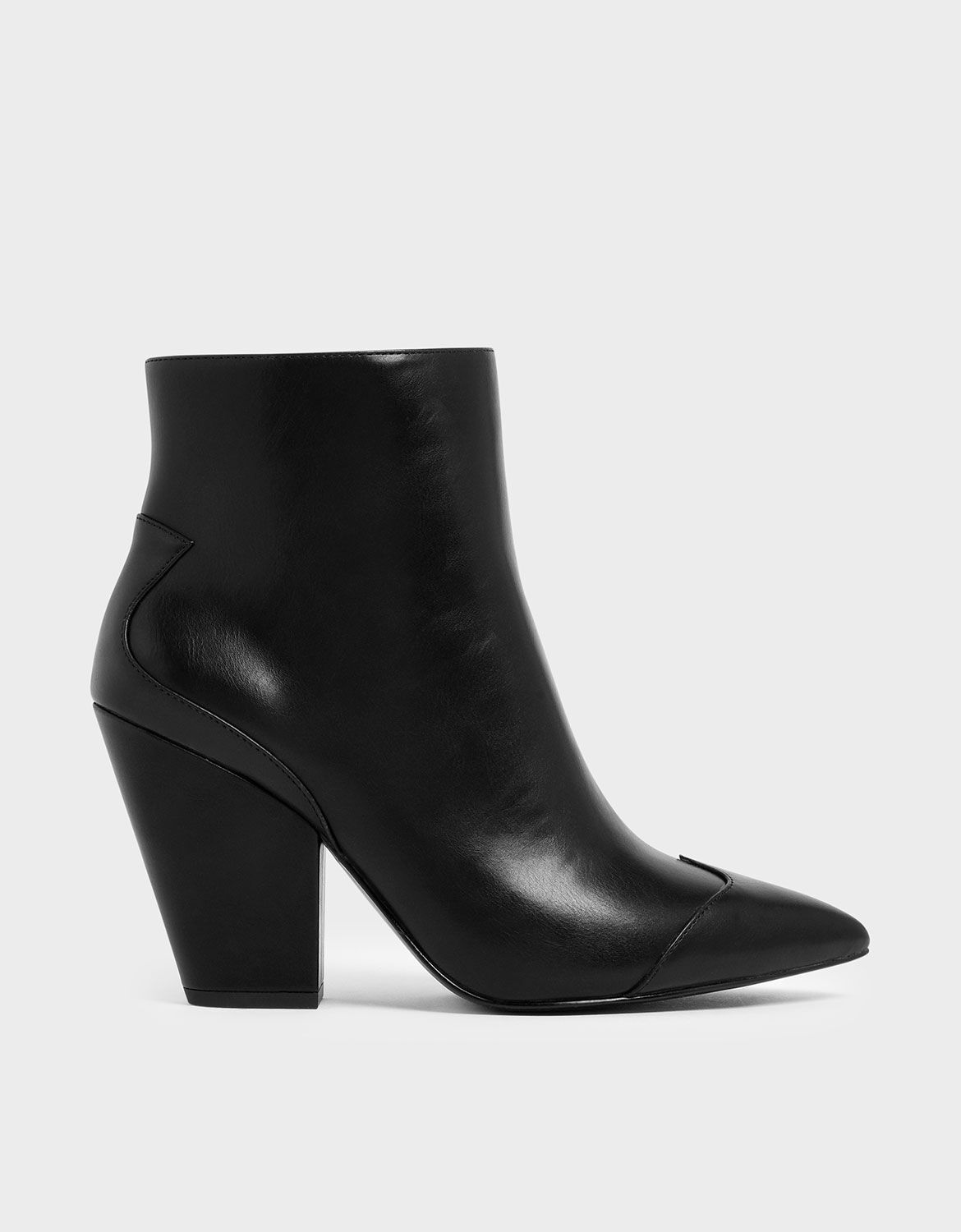 Black Zip-Up Chunky Heel Ankle Boots 