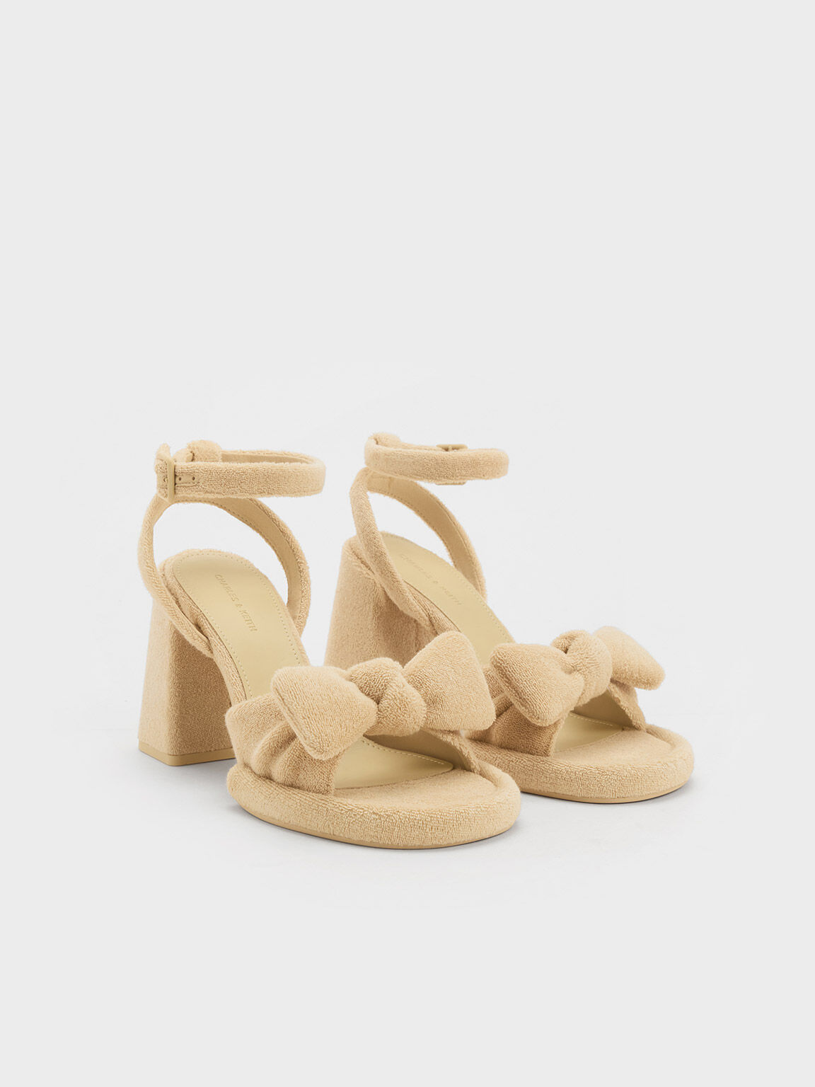 Loey Textured Bow Ankle-Strap Sandals, Beige, hi-res