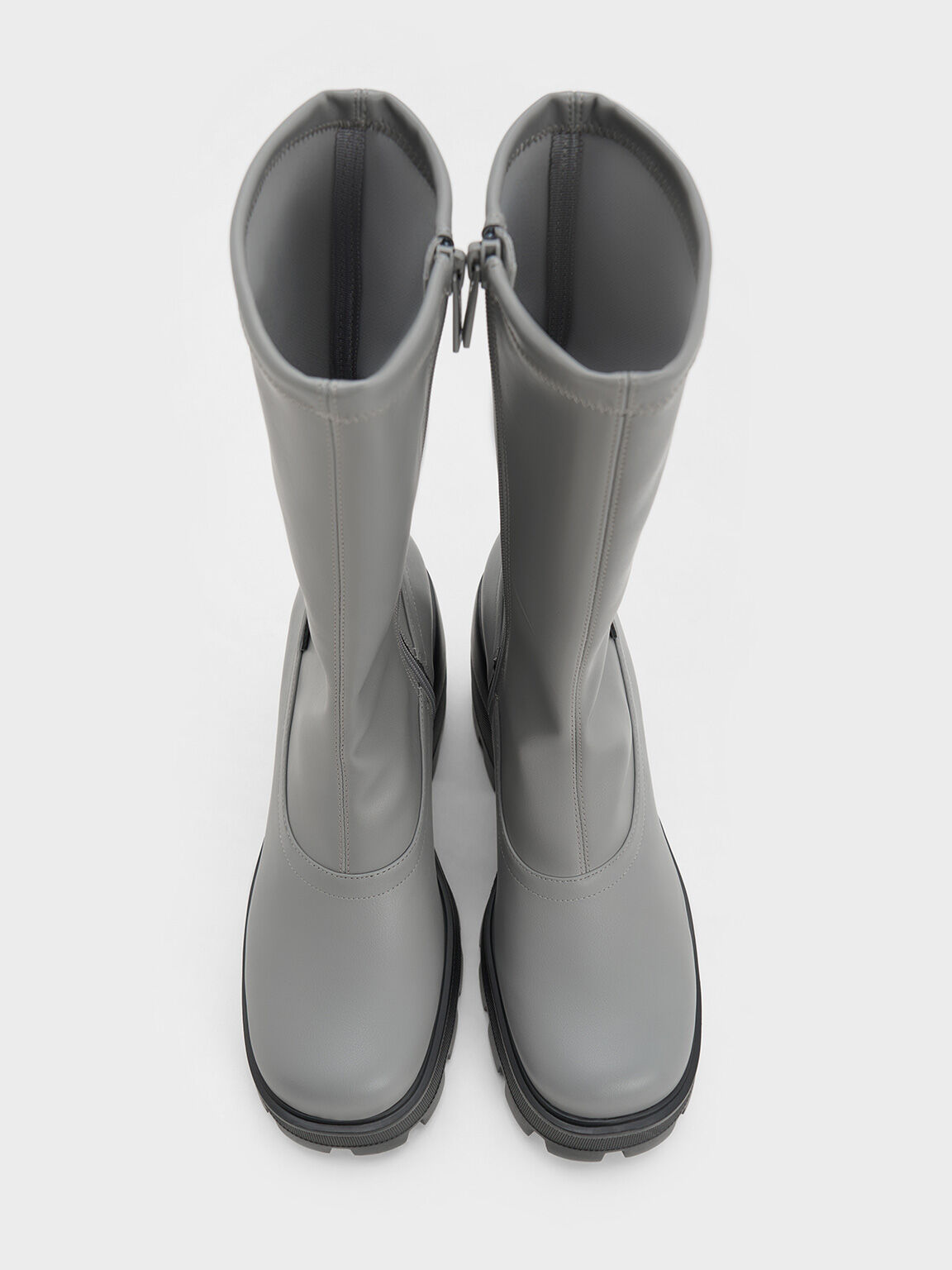 Side-Zip Platform Calf Boots, Grey, hi-res