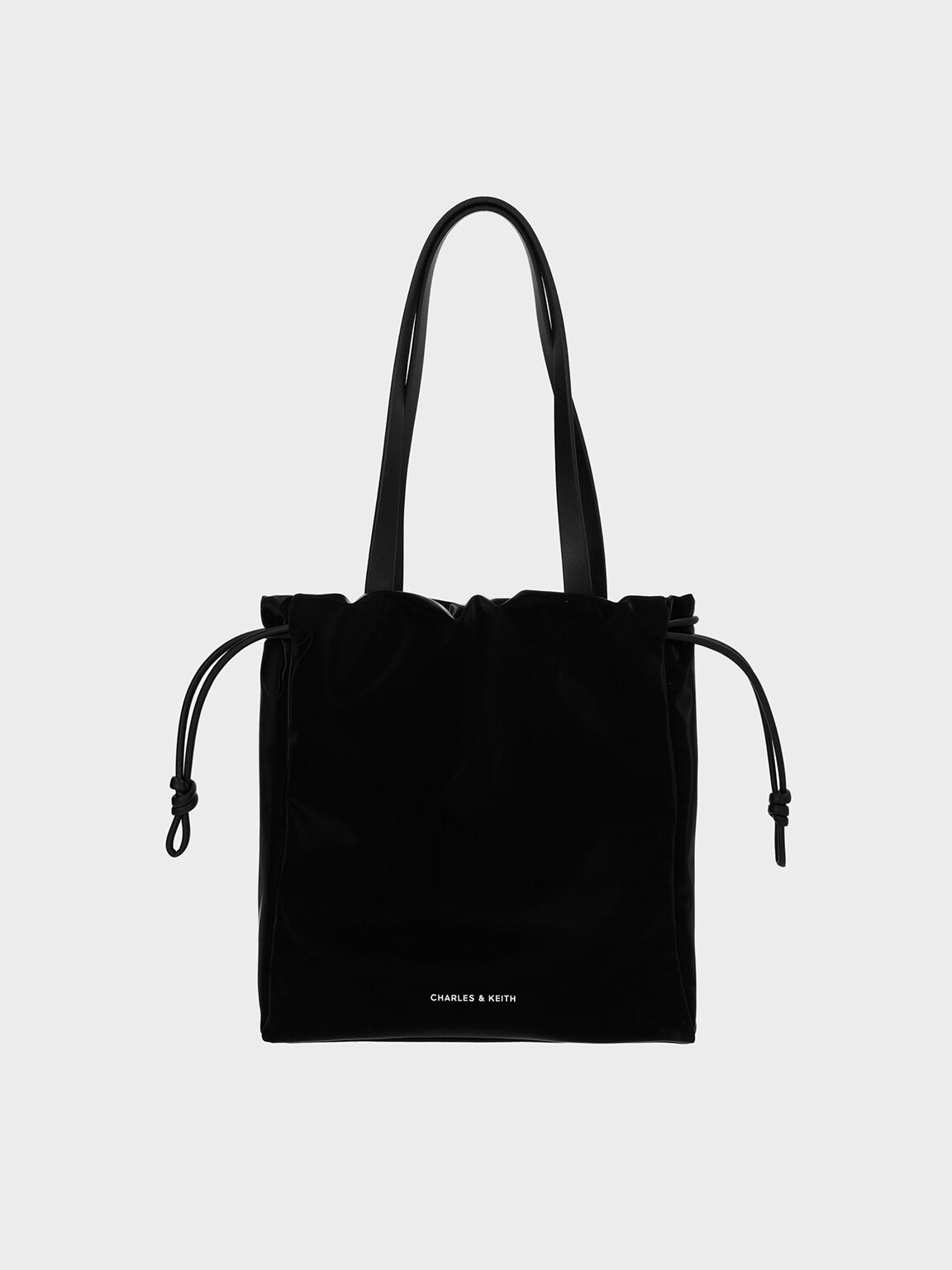 Mini Bethel Shiny Ruched Drawstring Tote Bag, Jet Black, hi-res