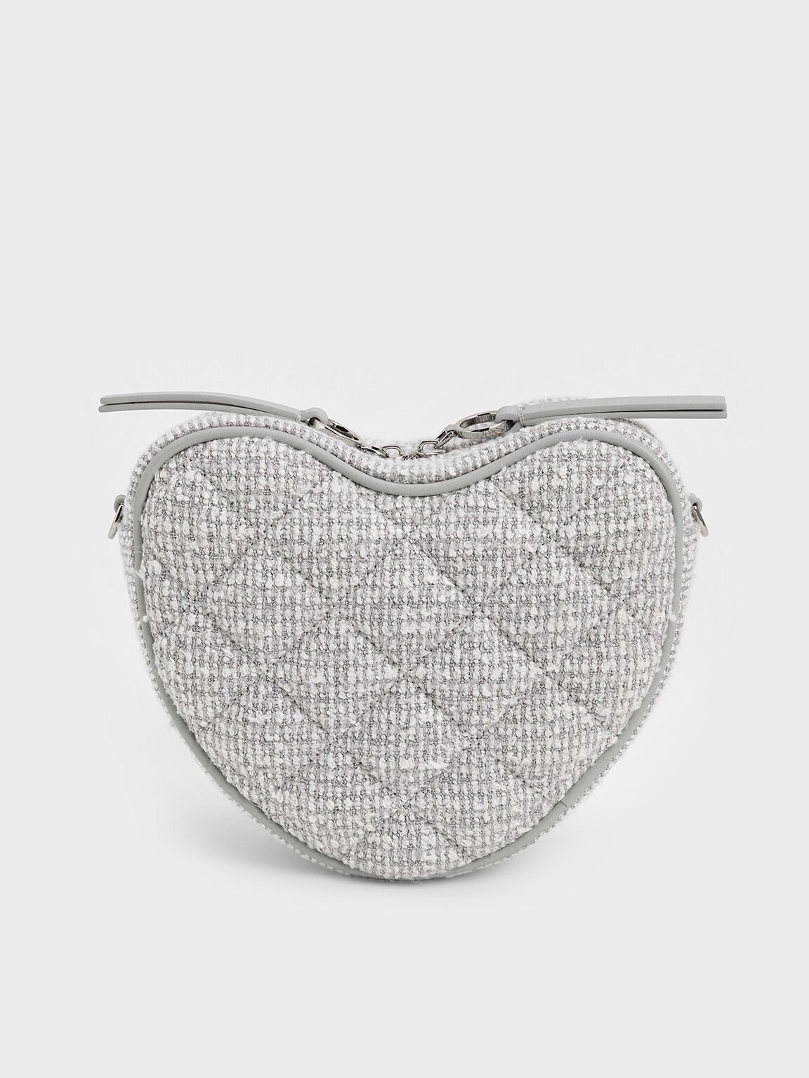 Philomena Tweed Quilted Heart Crossbody Bag, Light Grey, hi-res