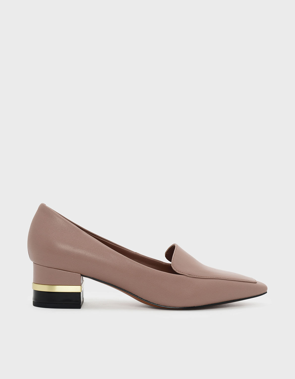 Nude Metallic Accent Heel Loafers 