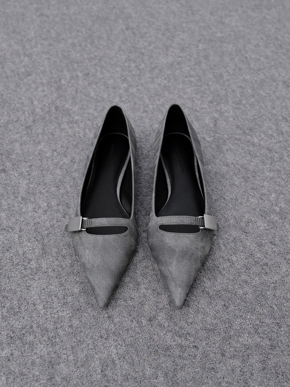 Robbie Denim Pointed-Toe Ballet Flats, Dark Grey, hi-res