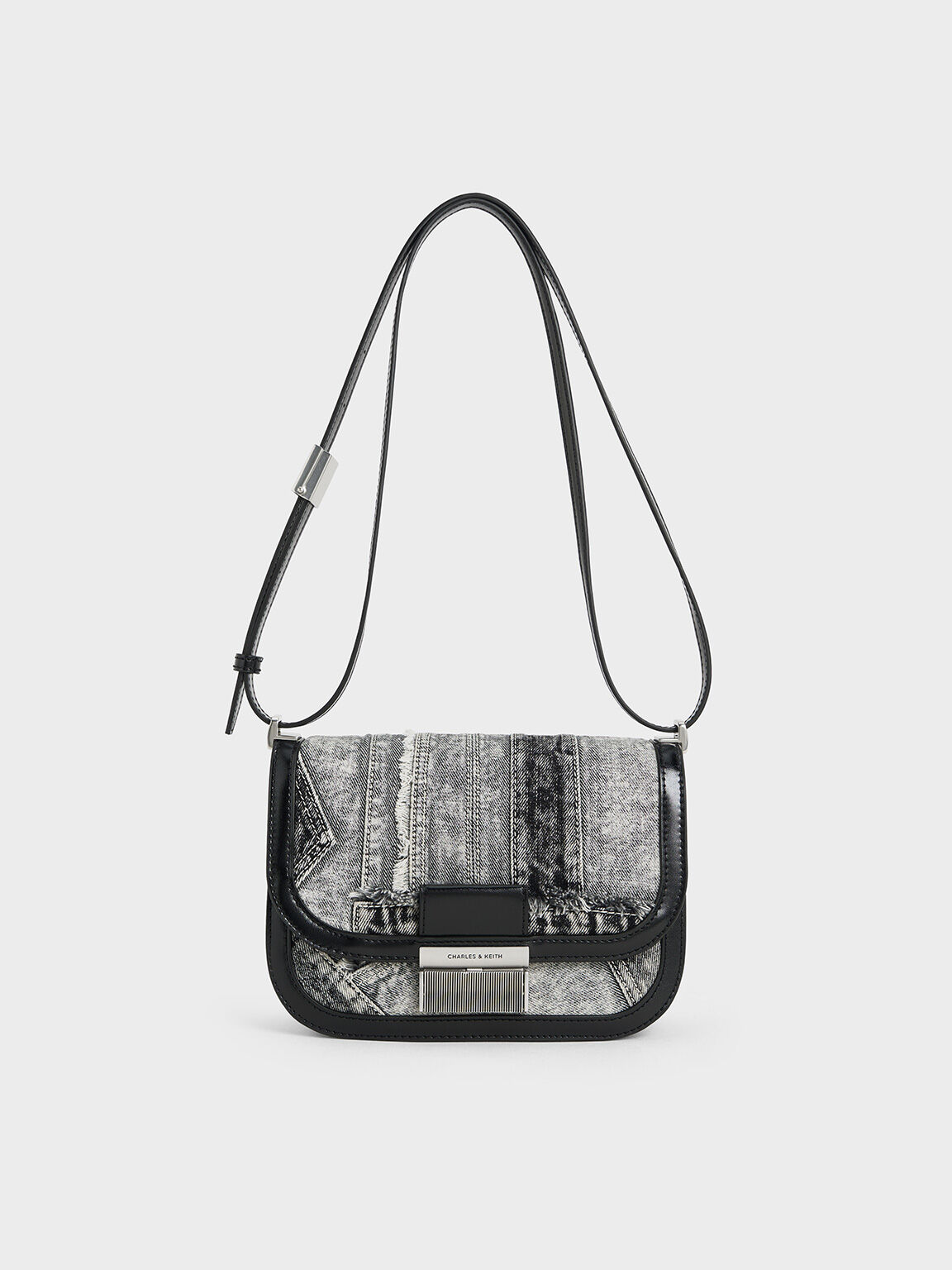 Bolso Charlot de retacería en denim, Noir, hi-res