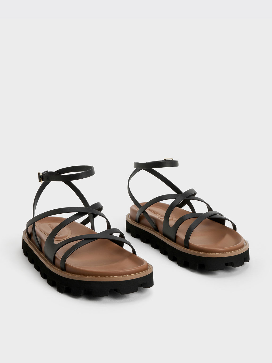 Black Crossover Ankle-Strap Sandals - CHARLES & KEITH International