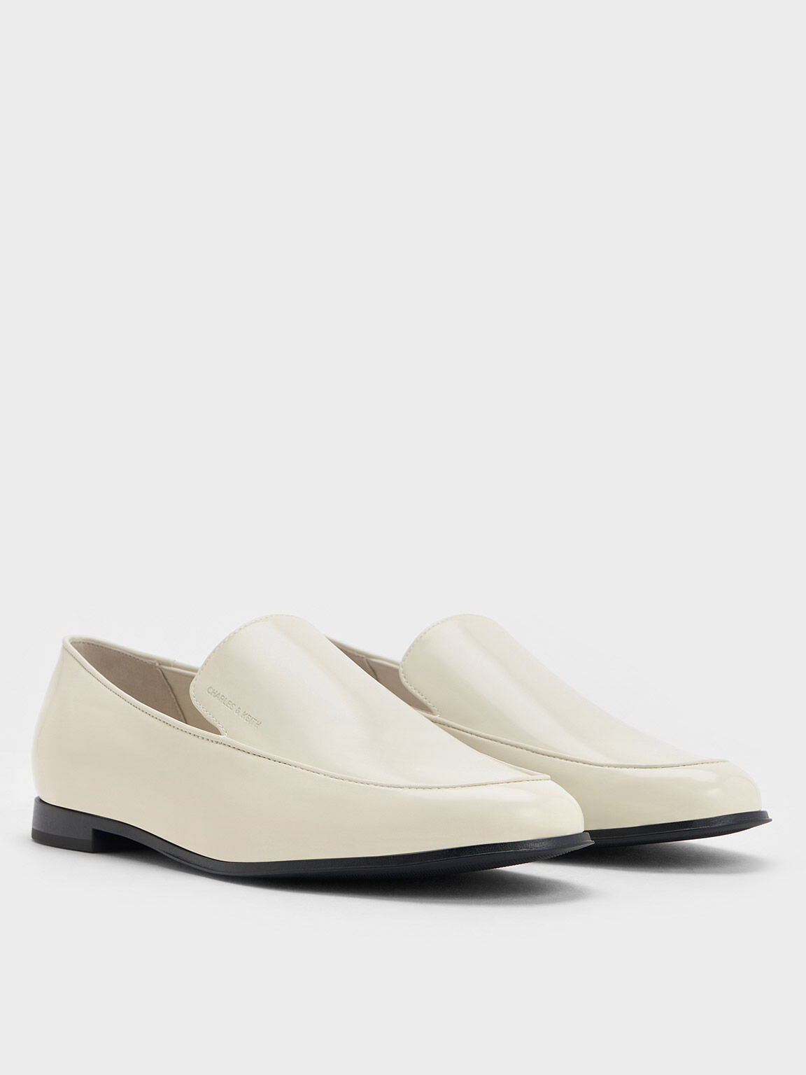 Almond-Toe Stitch-Trim Loafers, Chalk, hi-res