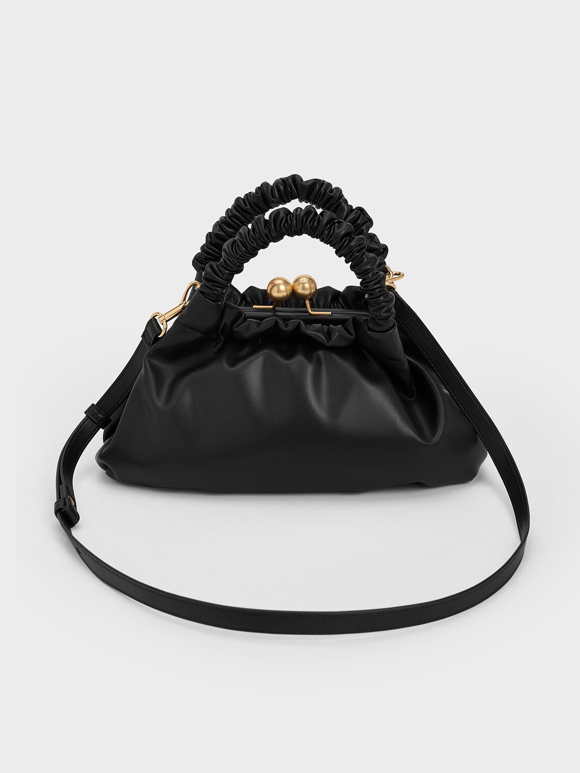 Eve Ruched-Handle Trapeze Bag, Black, hi-res