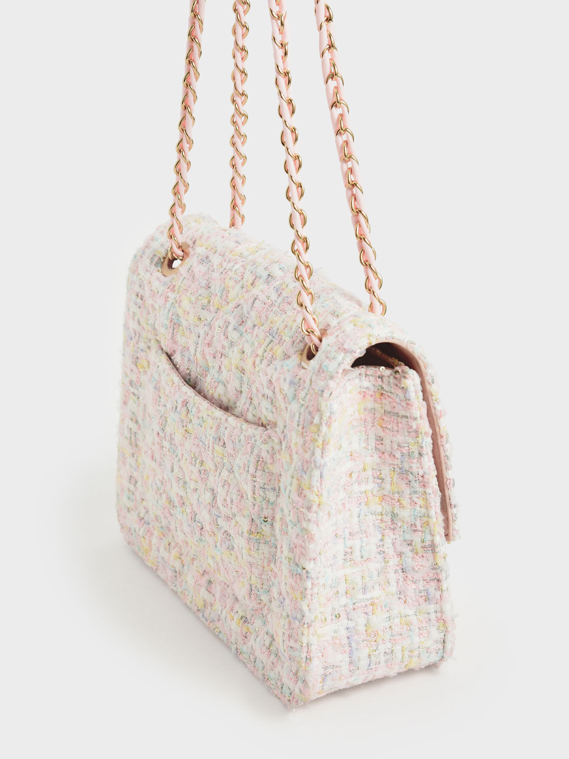 Pink Tweed Chain Strap Bag - CHARLES & KEITH US