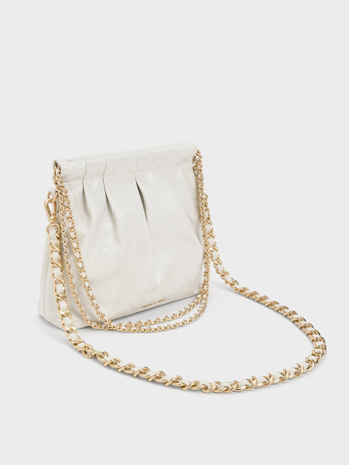 White Floral Lace Hand Bag with Pearl Chain