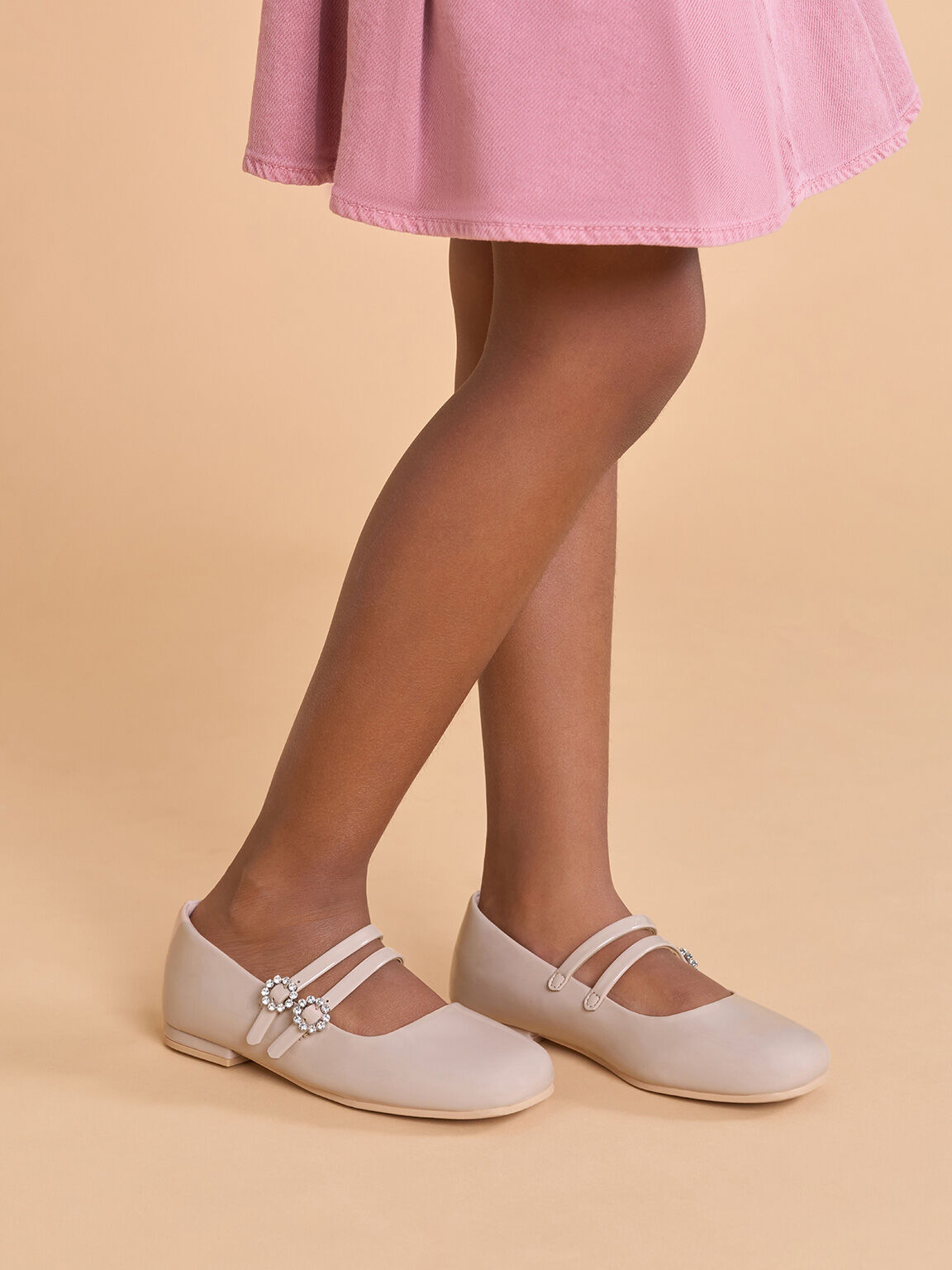 Girls' Gem-Embellished Patent Mary Janes, Blush, hi-res