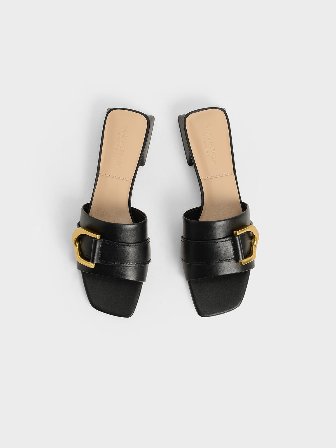 Gabine Buckled Leather Mules​, Black, hi-res