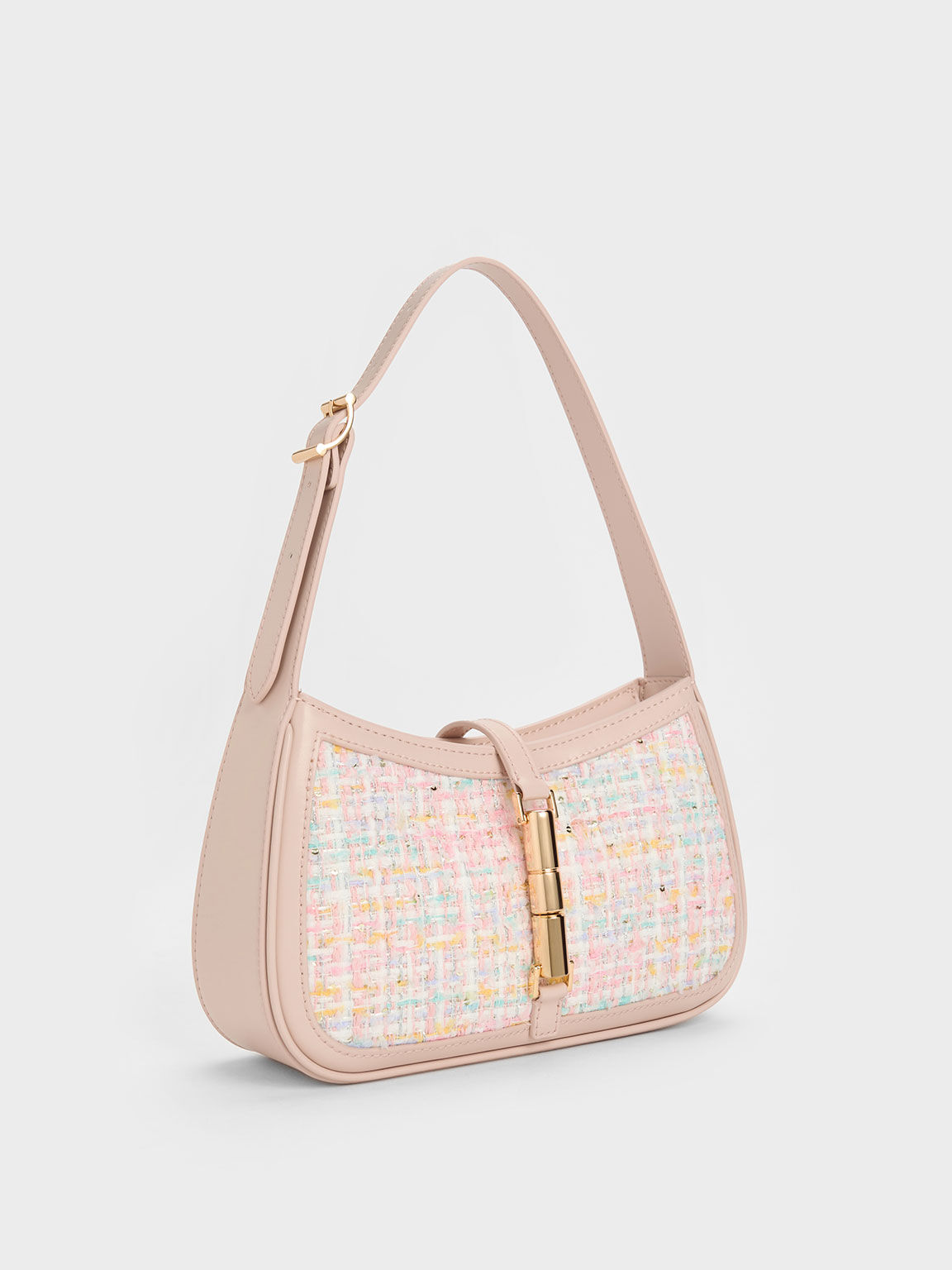 Pink Eilith Frayed Denim Buckled Bag - CHARLES & KEITH US