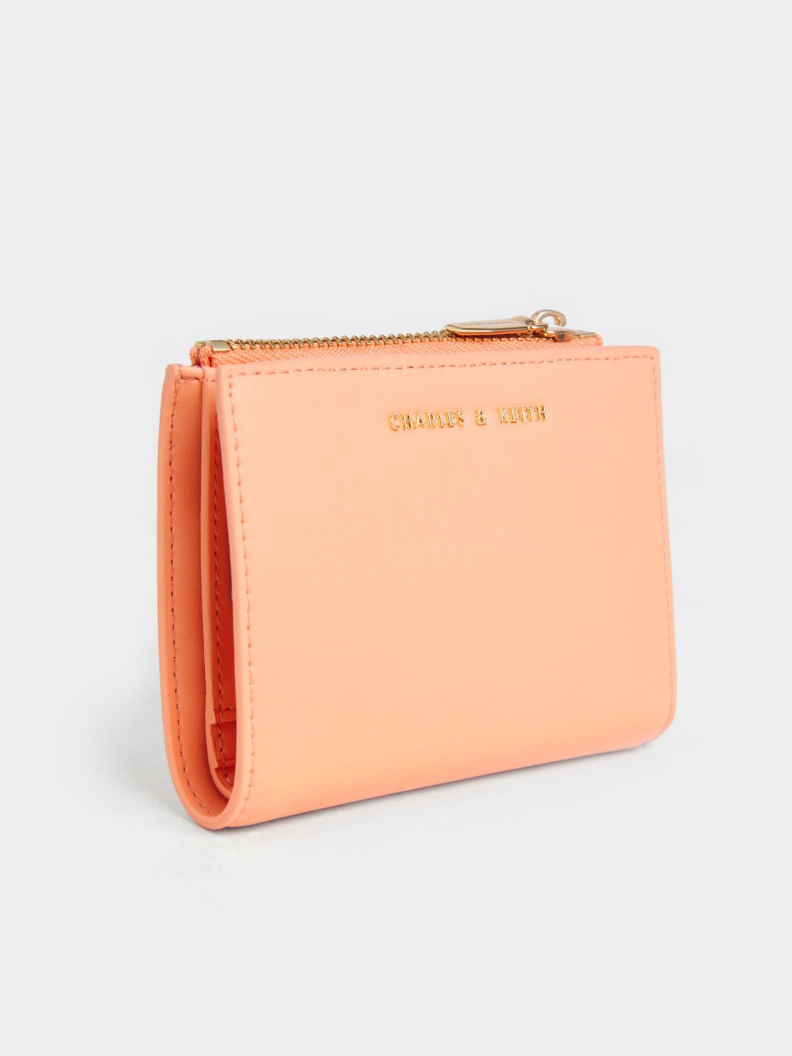 Orange Mini Petty Unisex Zipper Leather Wallet Small Orange Wallet
